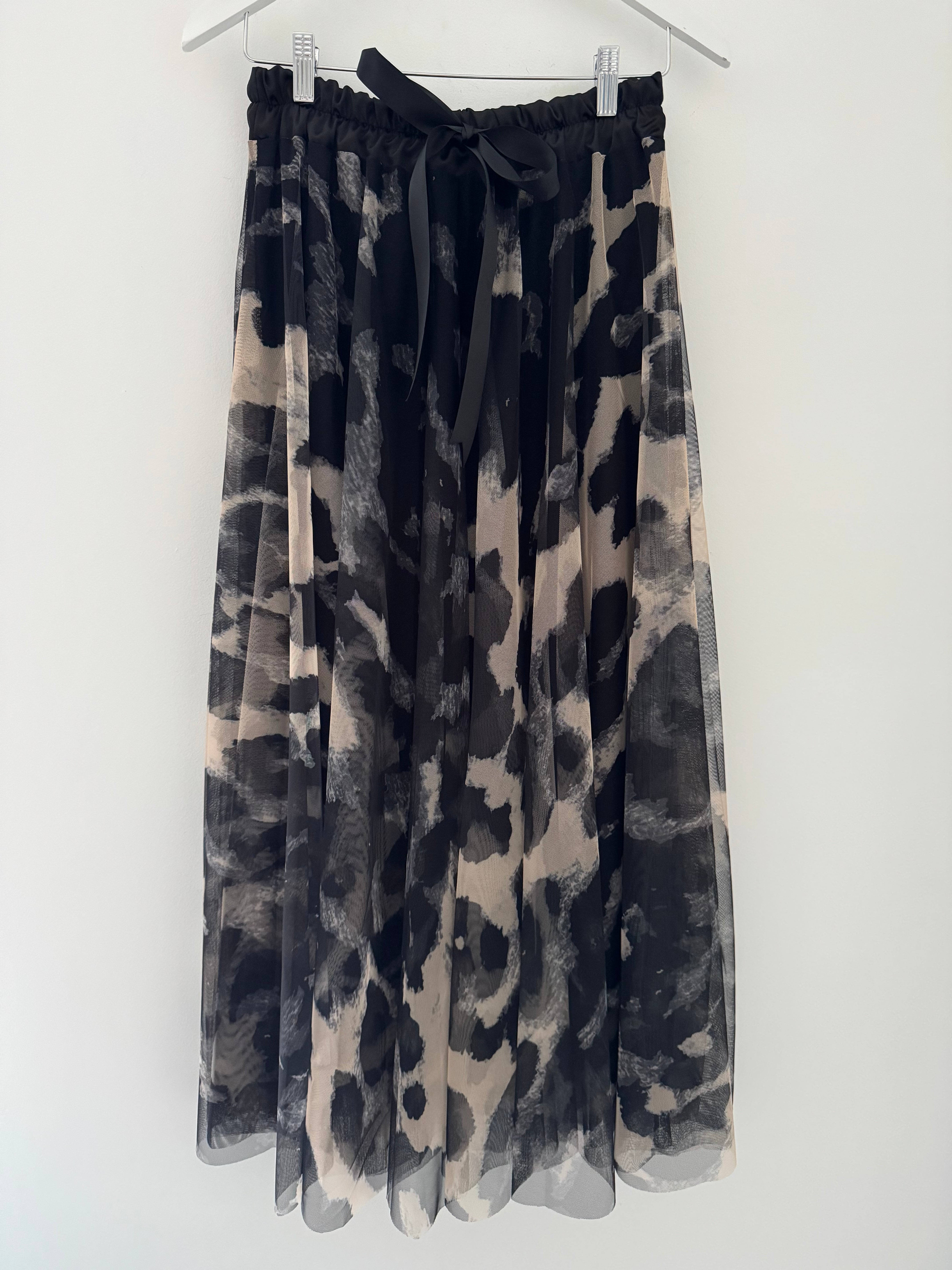 Tulle Midi Skirt in Black & Mocha Leopard