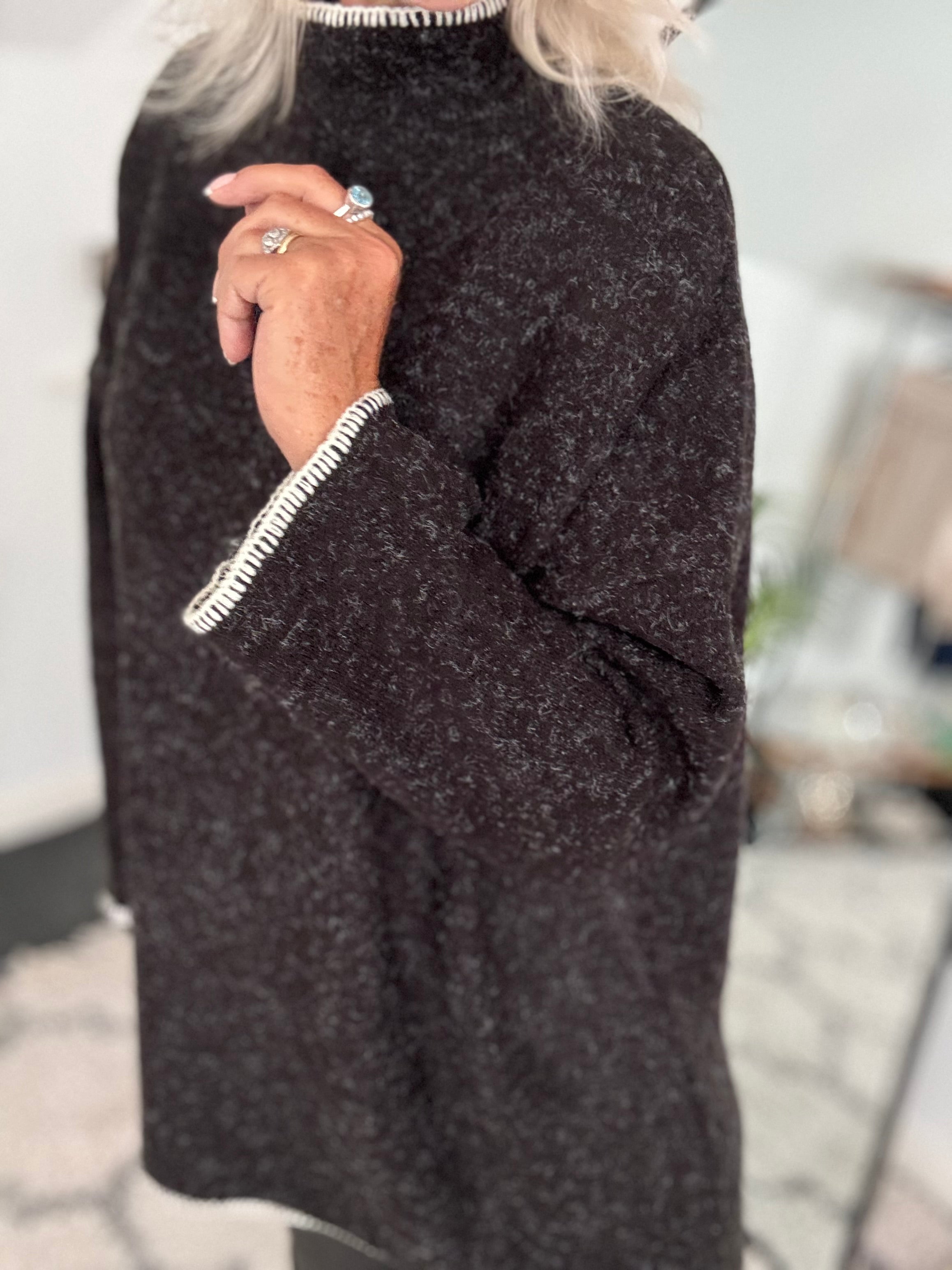 Blanket Stitch Jumper in Charcoal