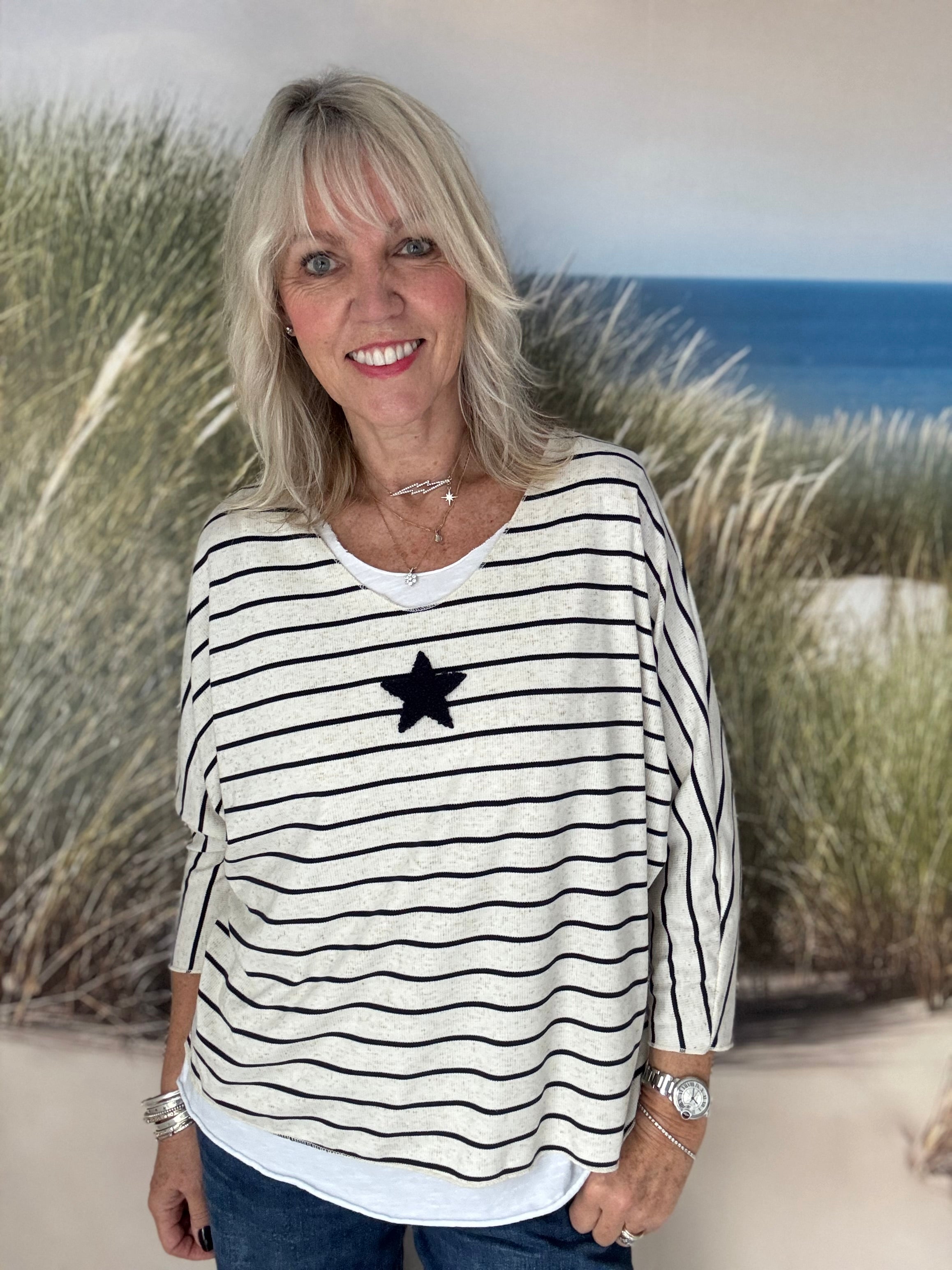 Star & Stripe Jumper in Ecru & Ink