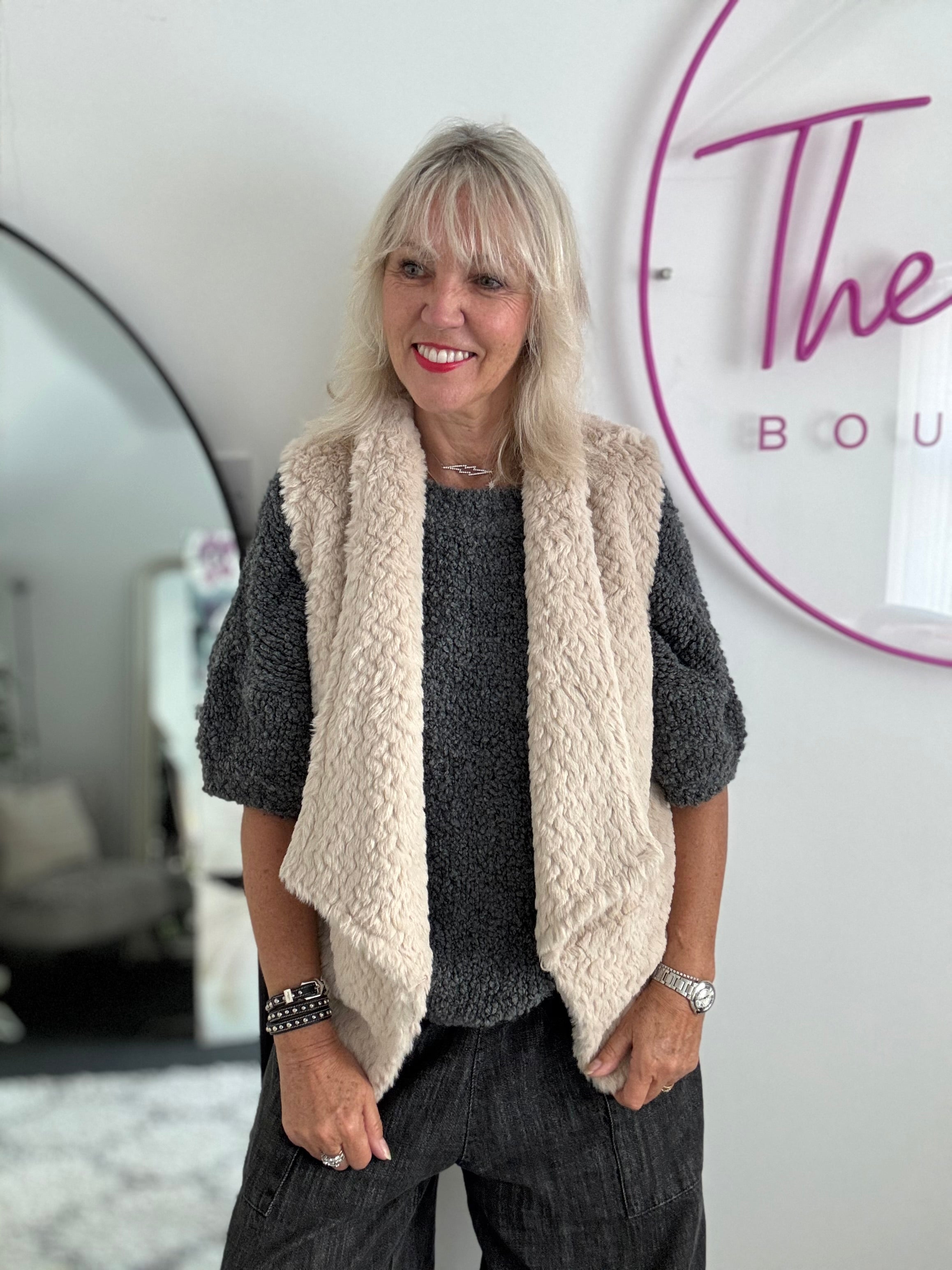 Faux Fur Gilet in Soft Caramel