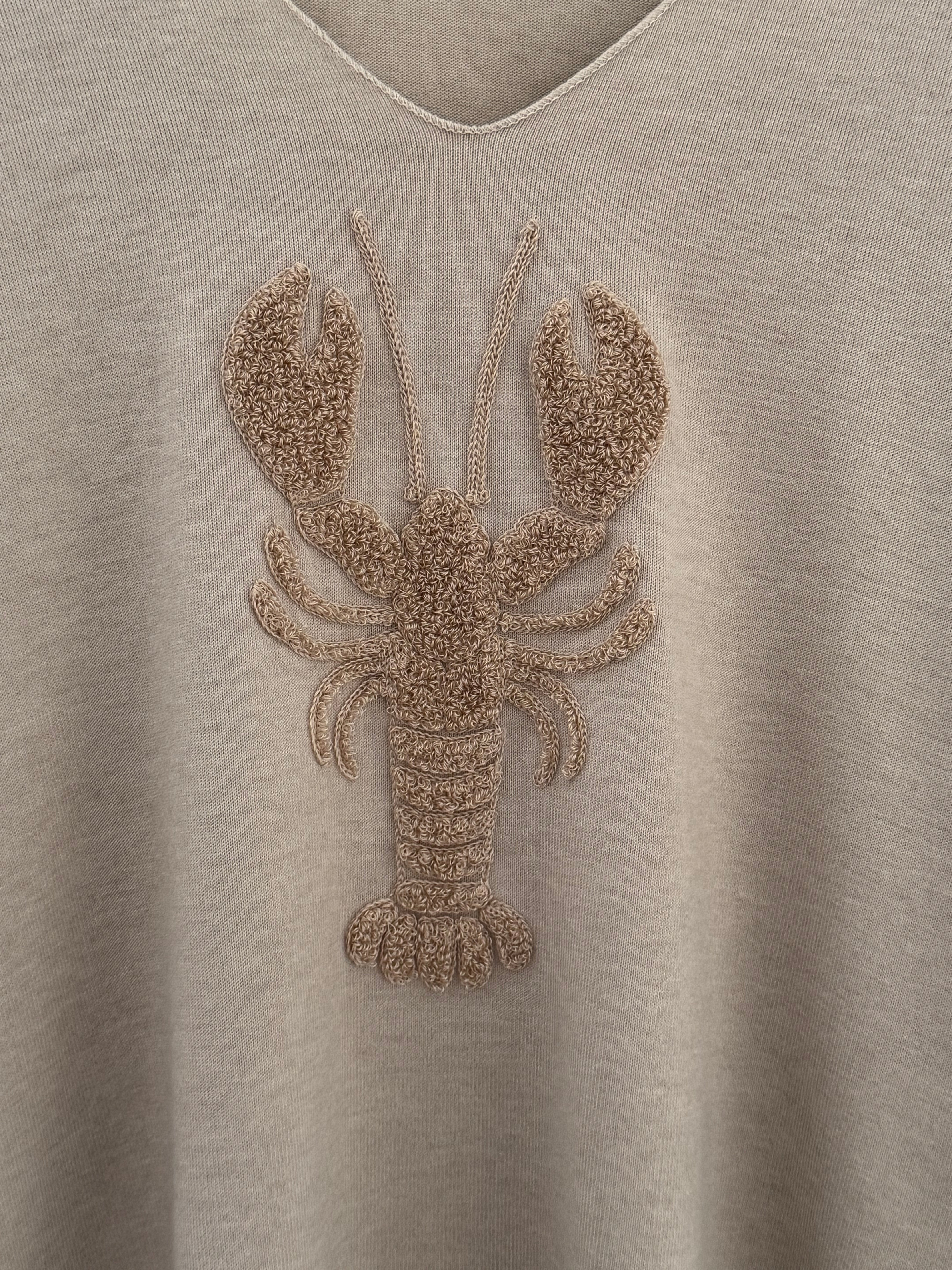 Soft V Neck Lobster Knit in Stone