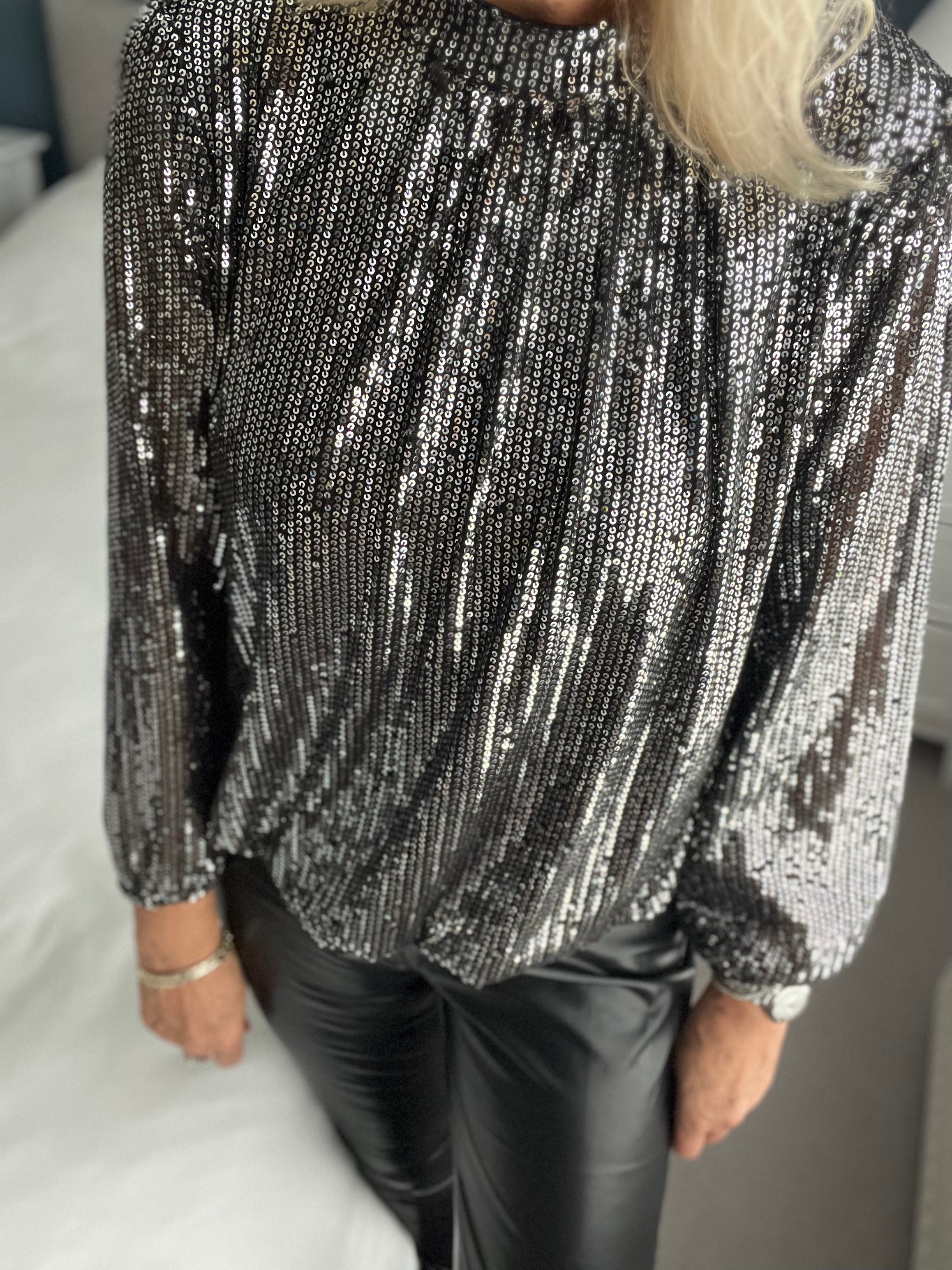 Silver and hot sale black sequin top