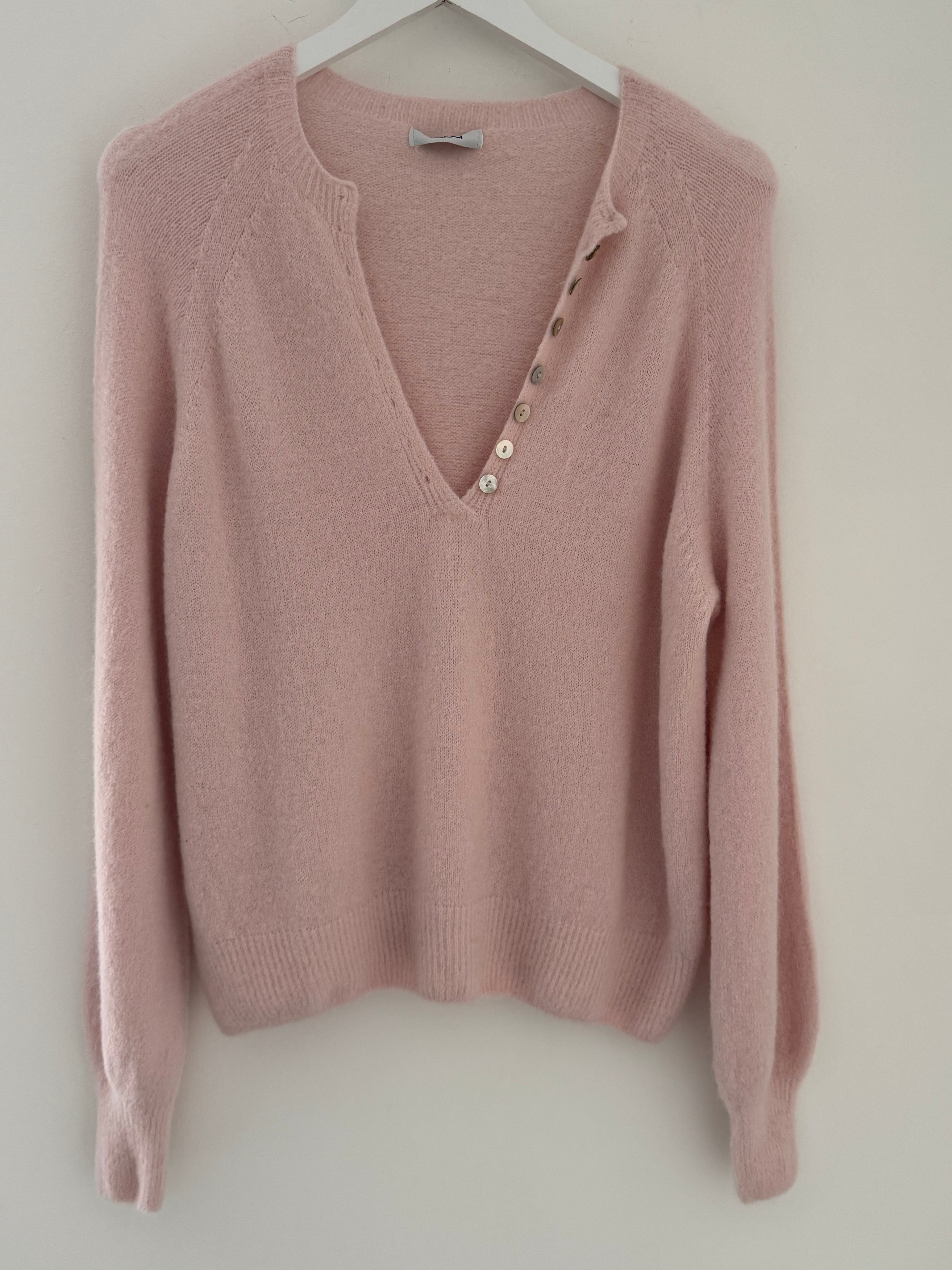 Softie Jumper with Button Neck in Soft Pink