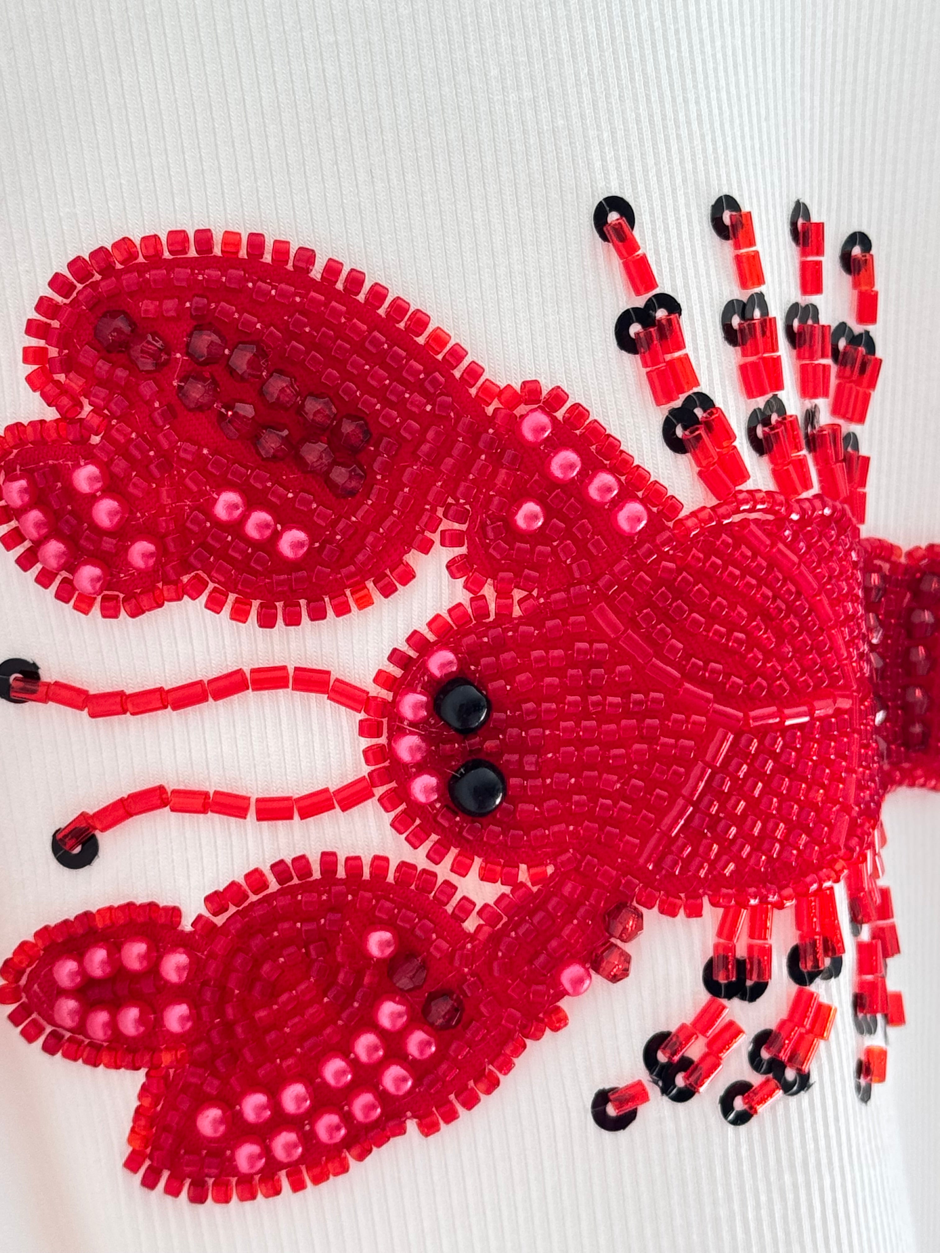 Designer Ribbed Vest with Beaded Lobster