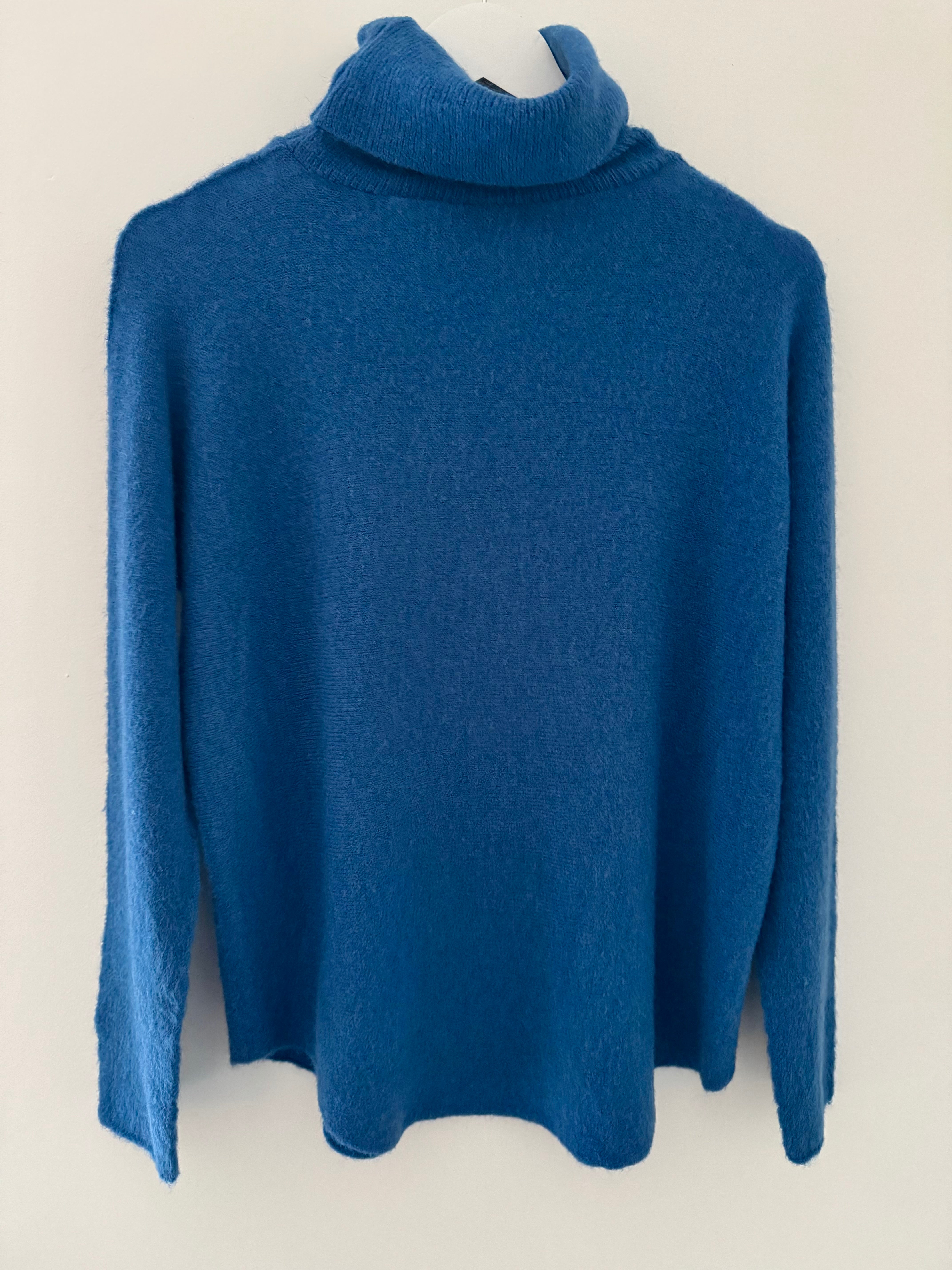 Simple Roll Neck Jumper in Cerulean Blue