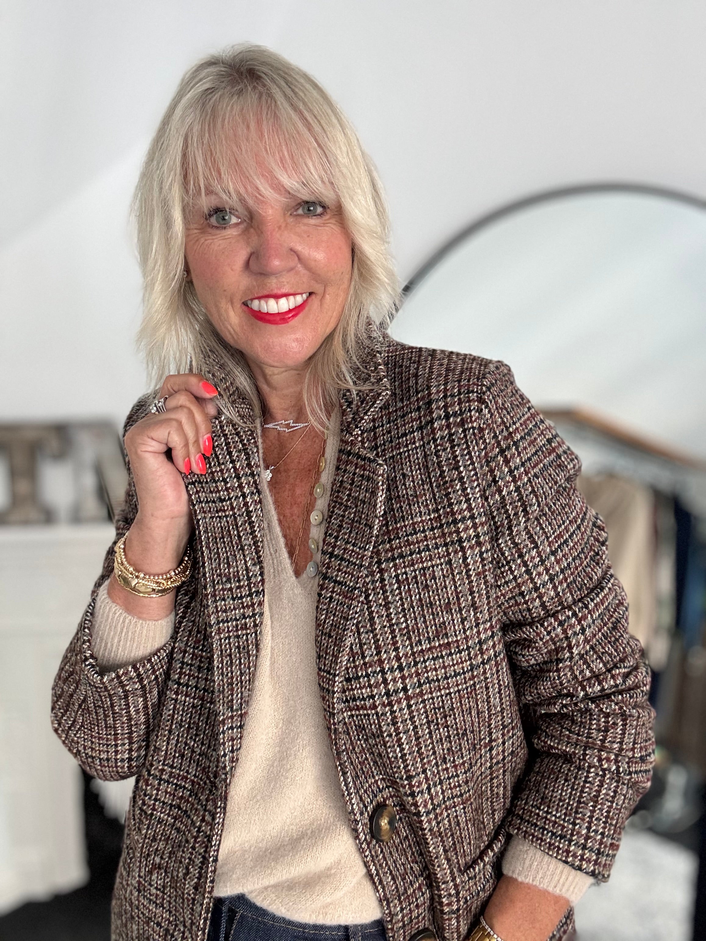 Luxe Tweed Coat in Chocolate & Ecru