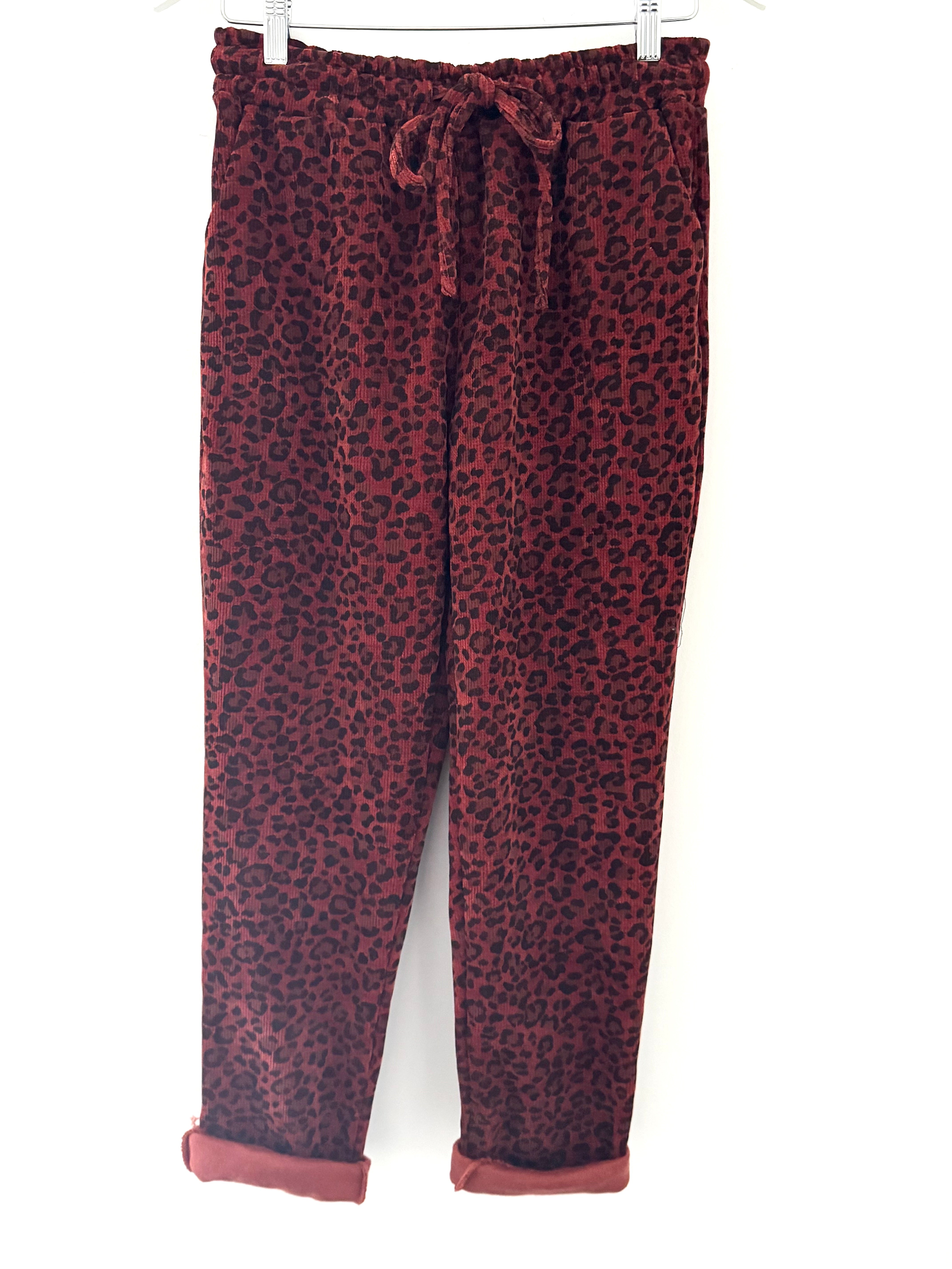 Cord Leopard Joggers in Burnt Orange