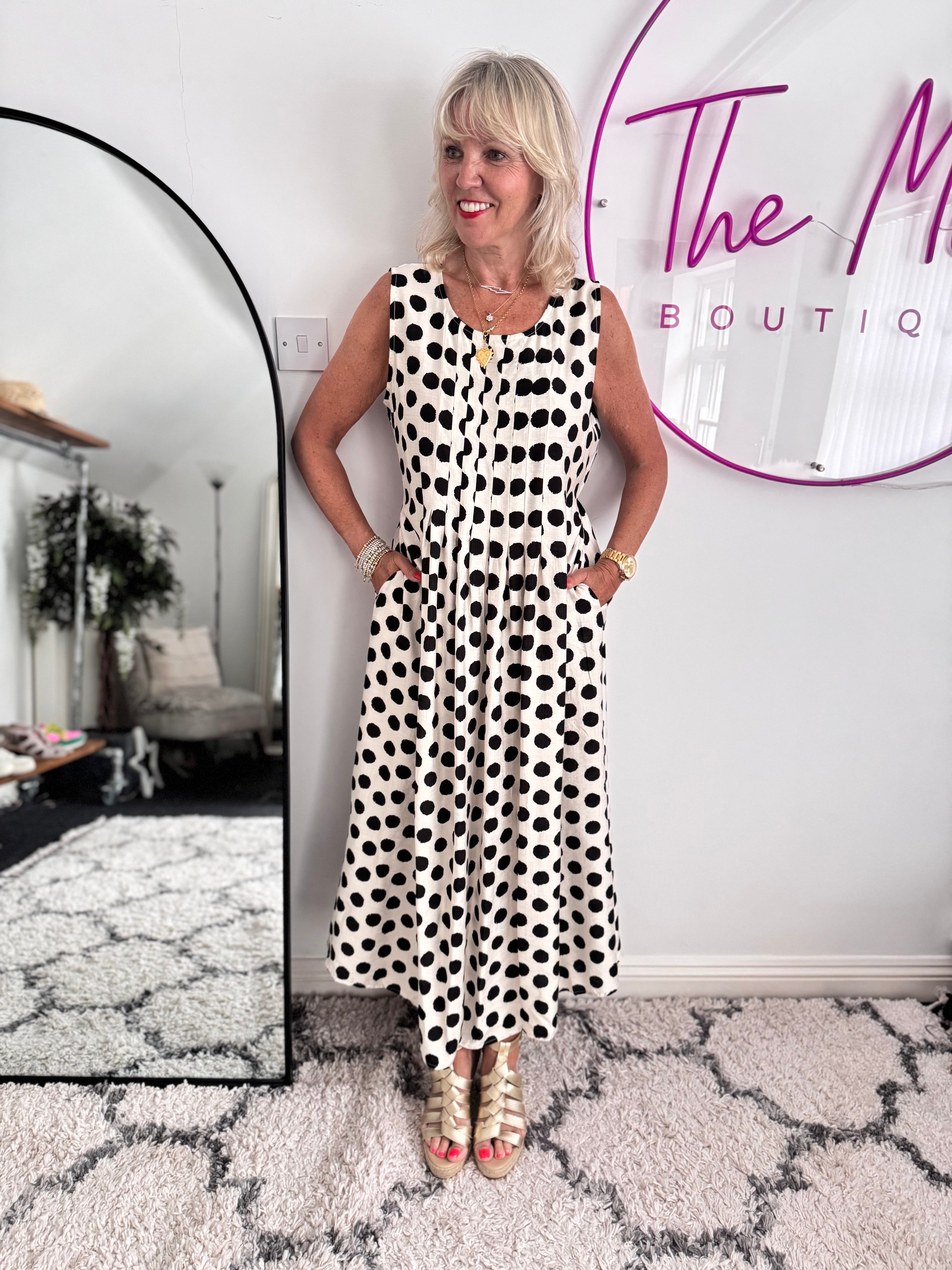 Polkadot Dress in Black & Ecru