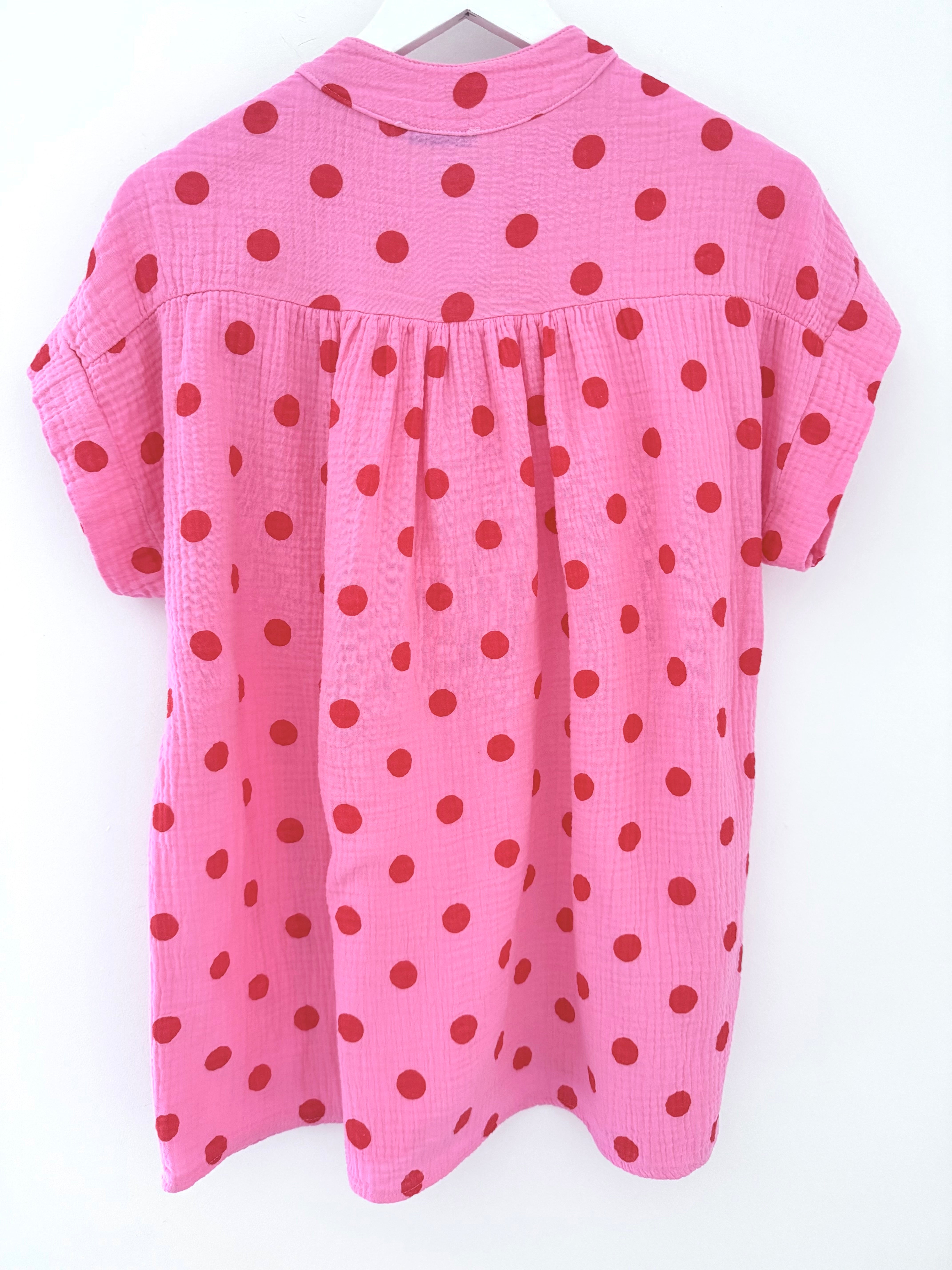 Cheesecloth Spot Top in Pink & Red