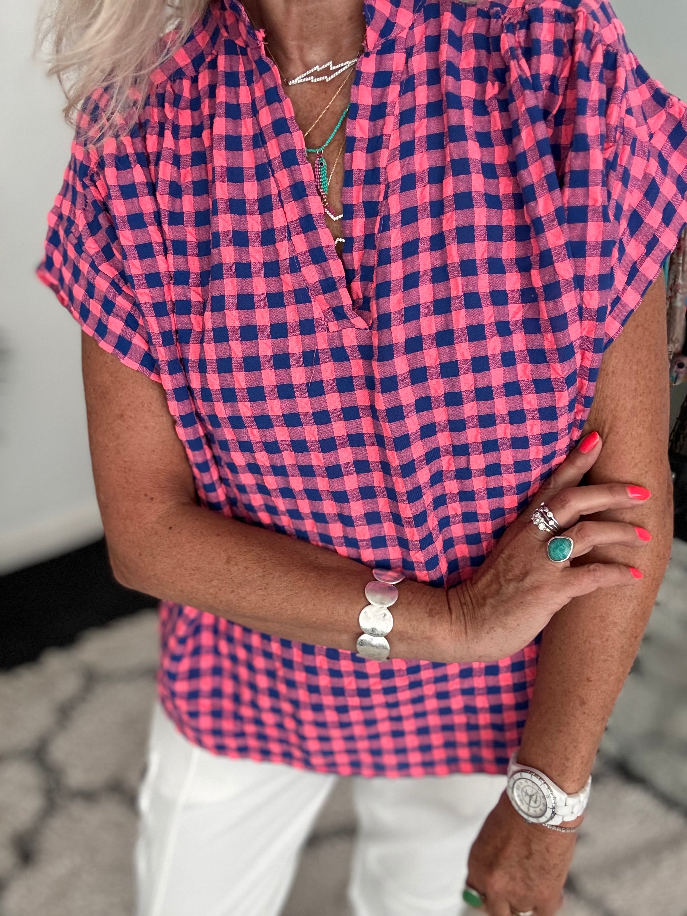 Check Top in Pink & Blue
