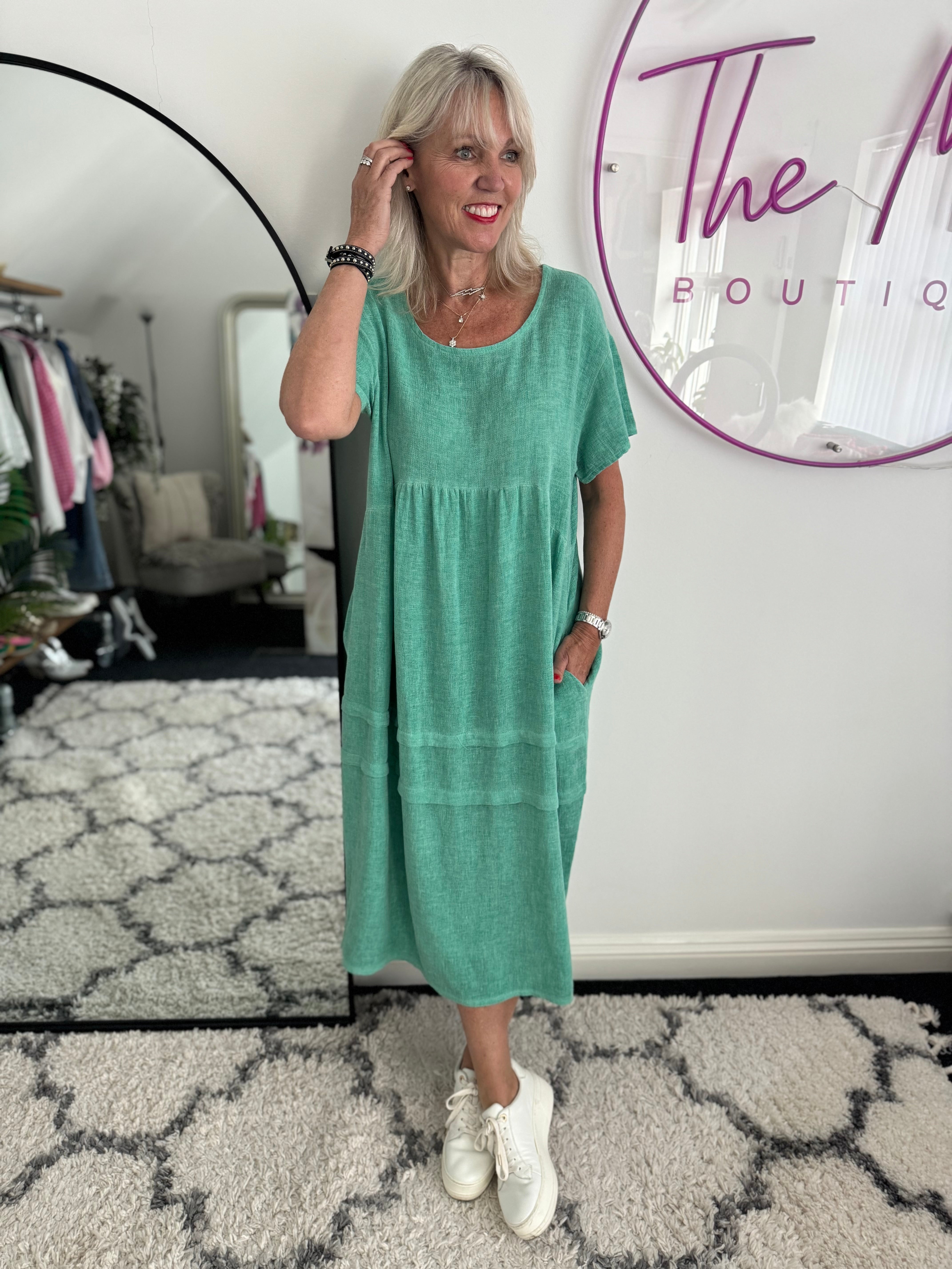 Cotton & Linen Cocoon Dress in Ocean Green | The Meek Boutique Cotton & Linen Cocoon Dress in Ocean Green | The Meek Boutique