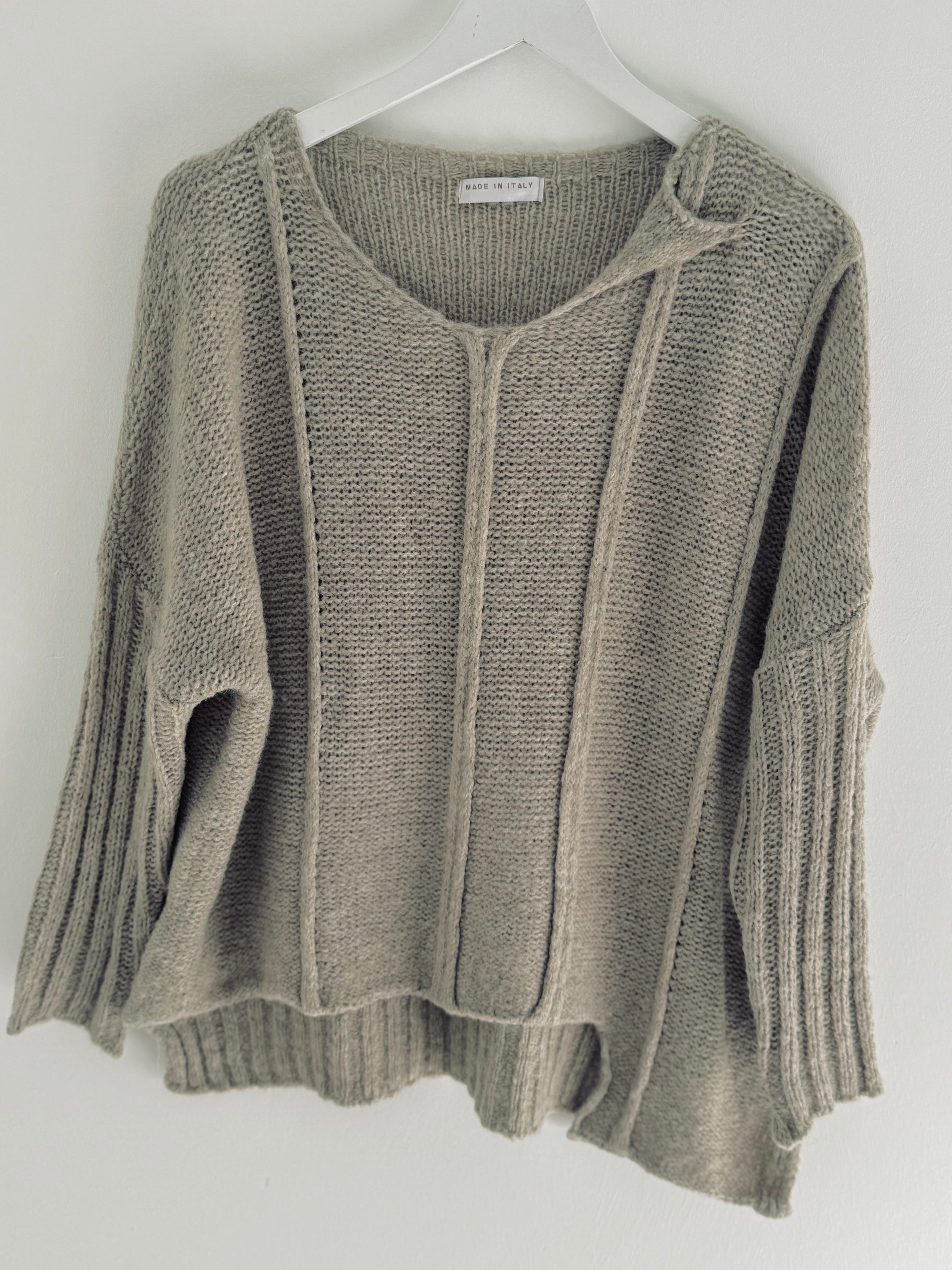 Hi Lo Ribbed Jumper in Stone