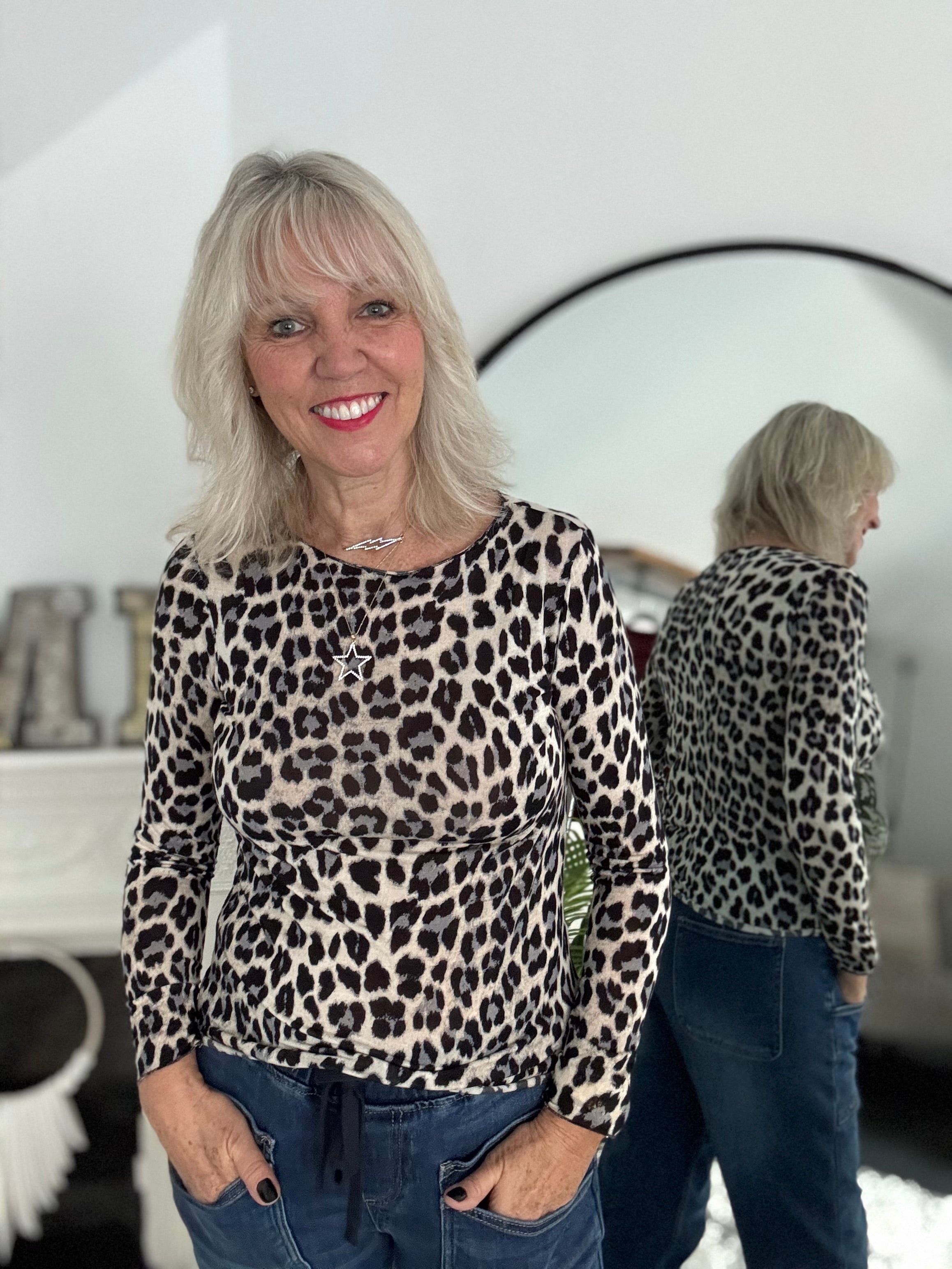 Ultrasoft Cashmere Blend Base Layer in Grey Leopard