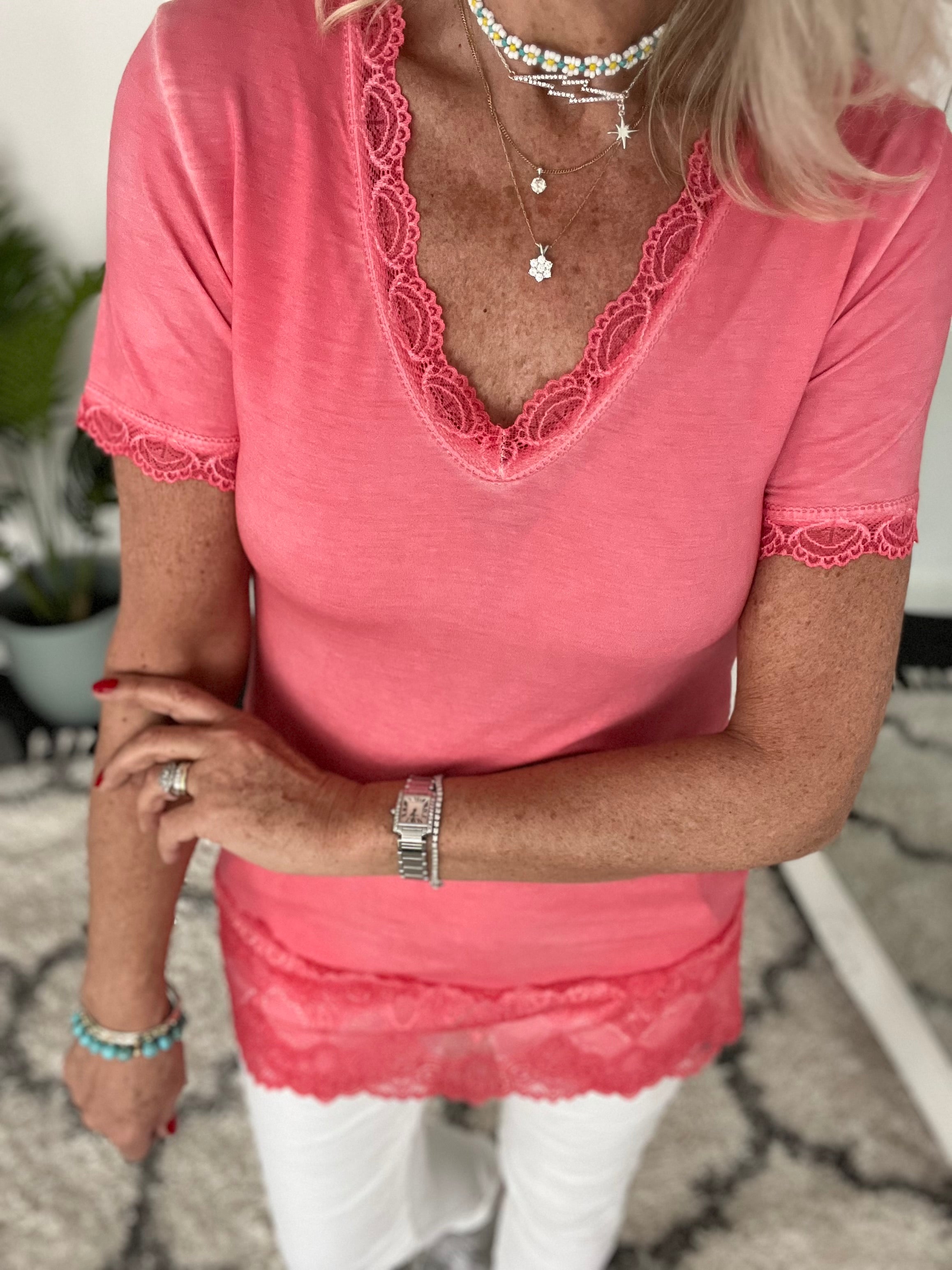 Short Sleeve Luxe Base Top in Coral