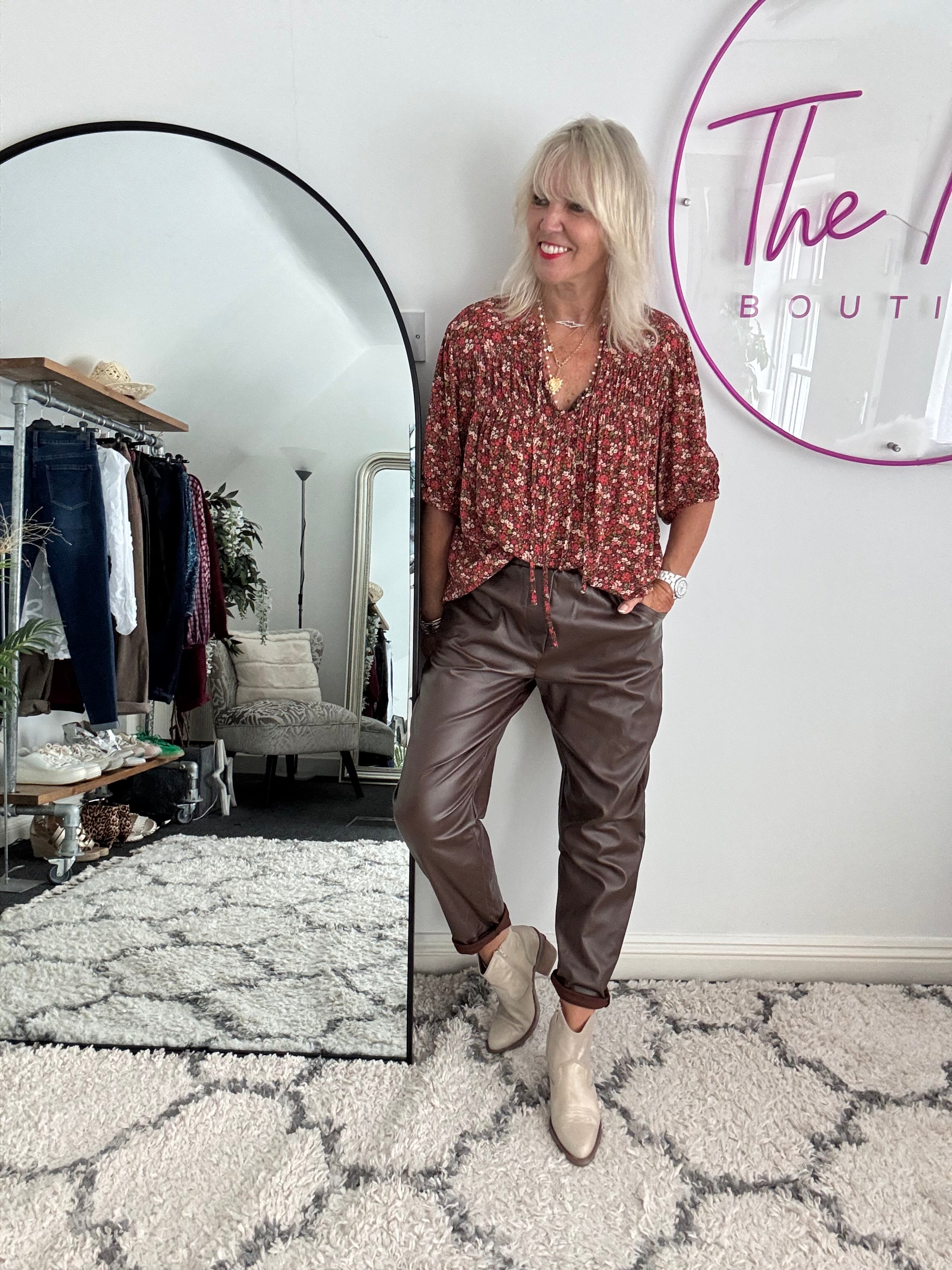 Ditsy Blouse in Red & Chocolate