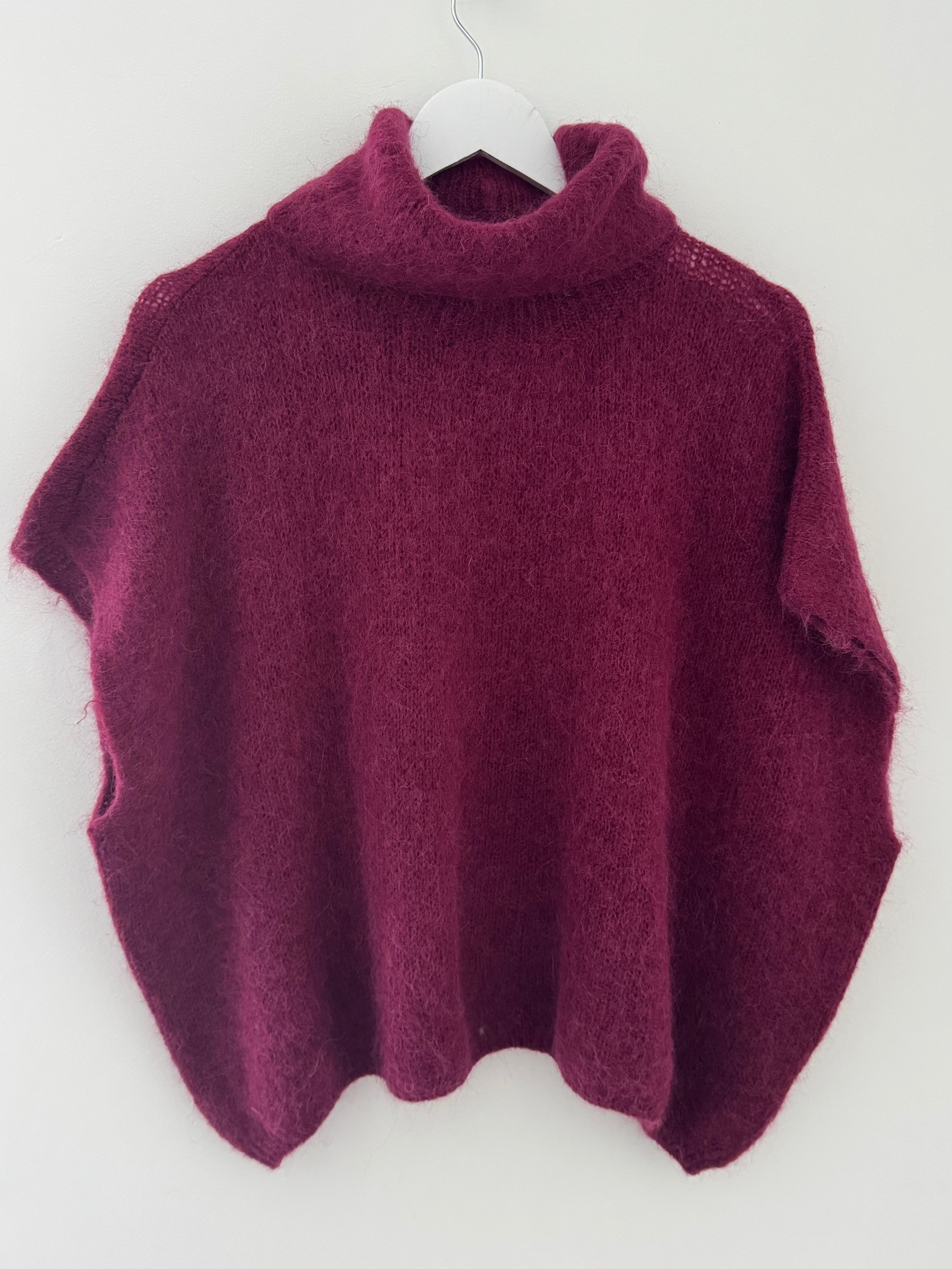 Alpaca Roll Neck Tank in Wine