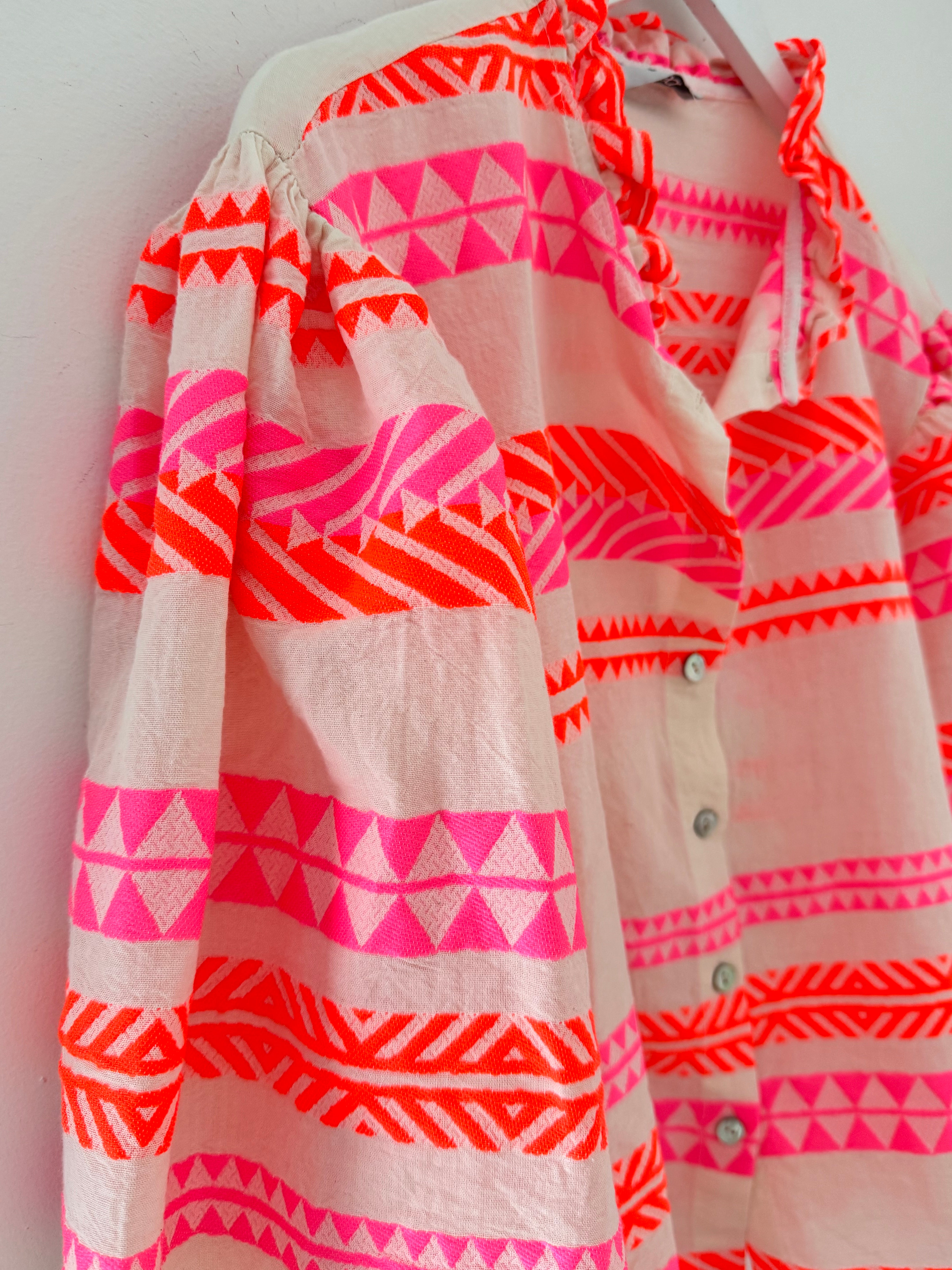 Embroidered Shirt in Neon Pink & Orange