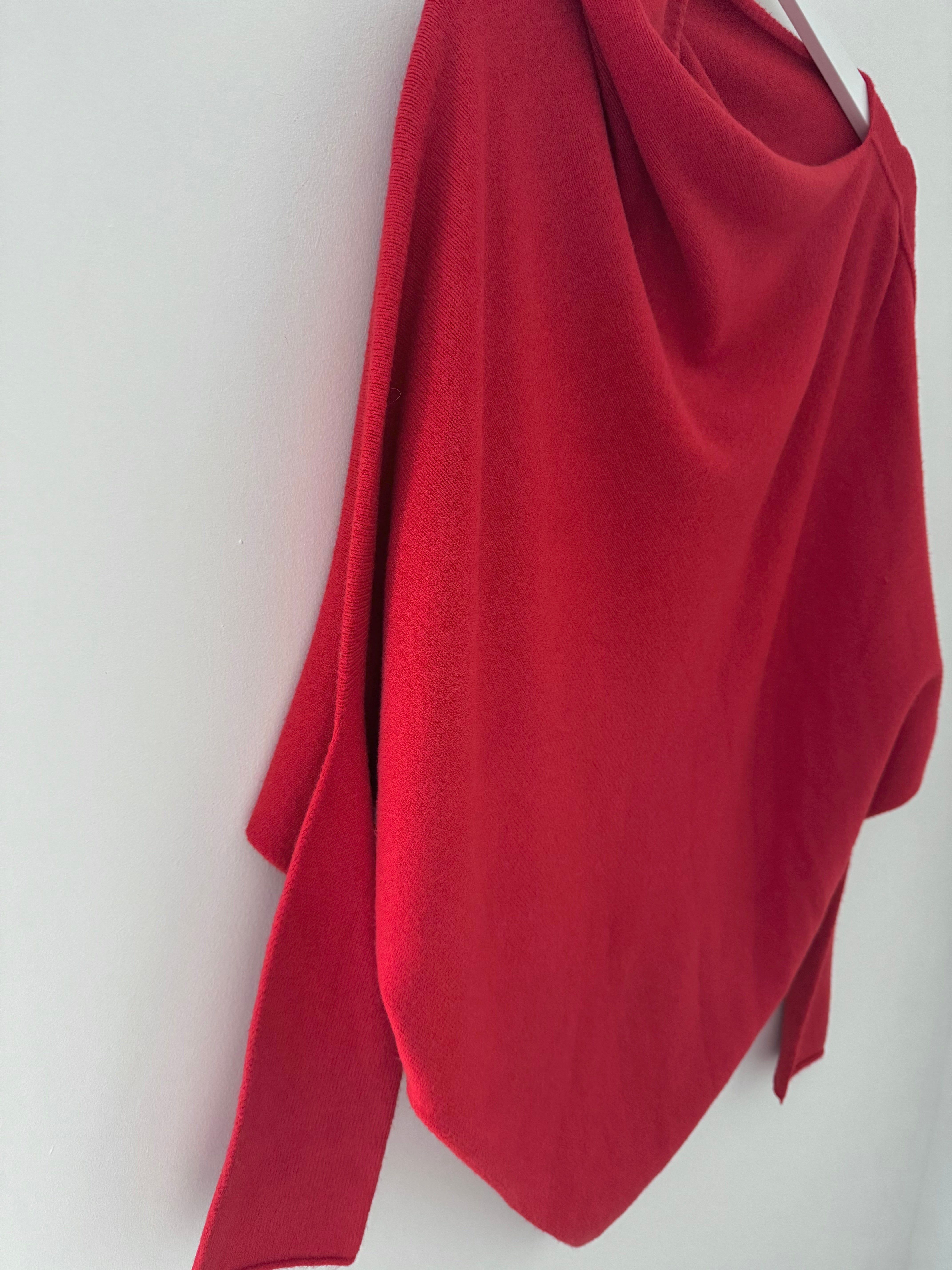 Cowl Neck Asymmetric Jumper in Red