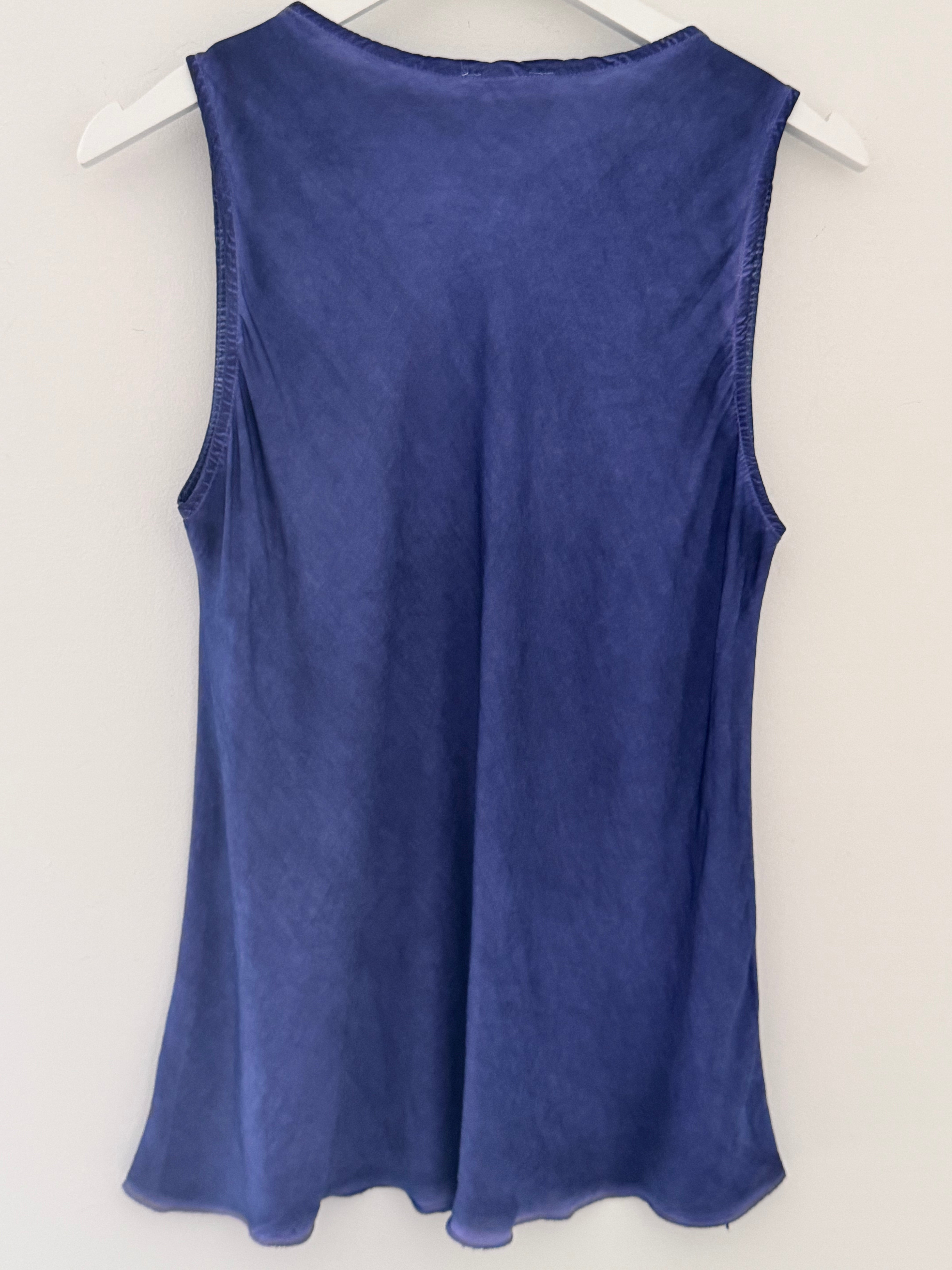 Lace Trim Silk Top in Indigo Blue