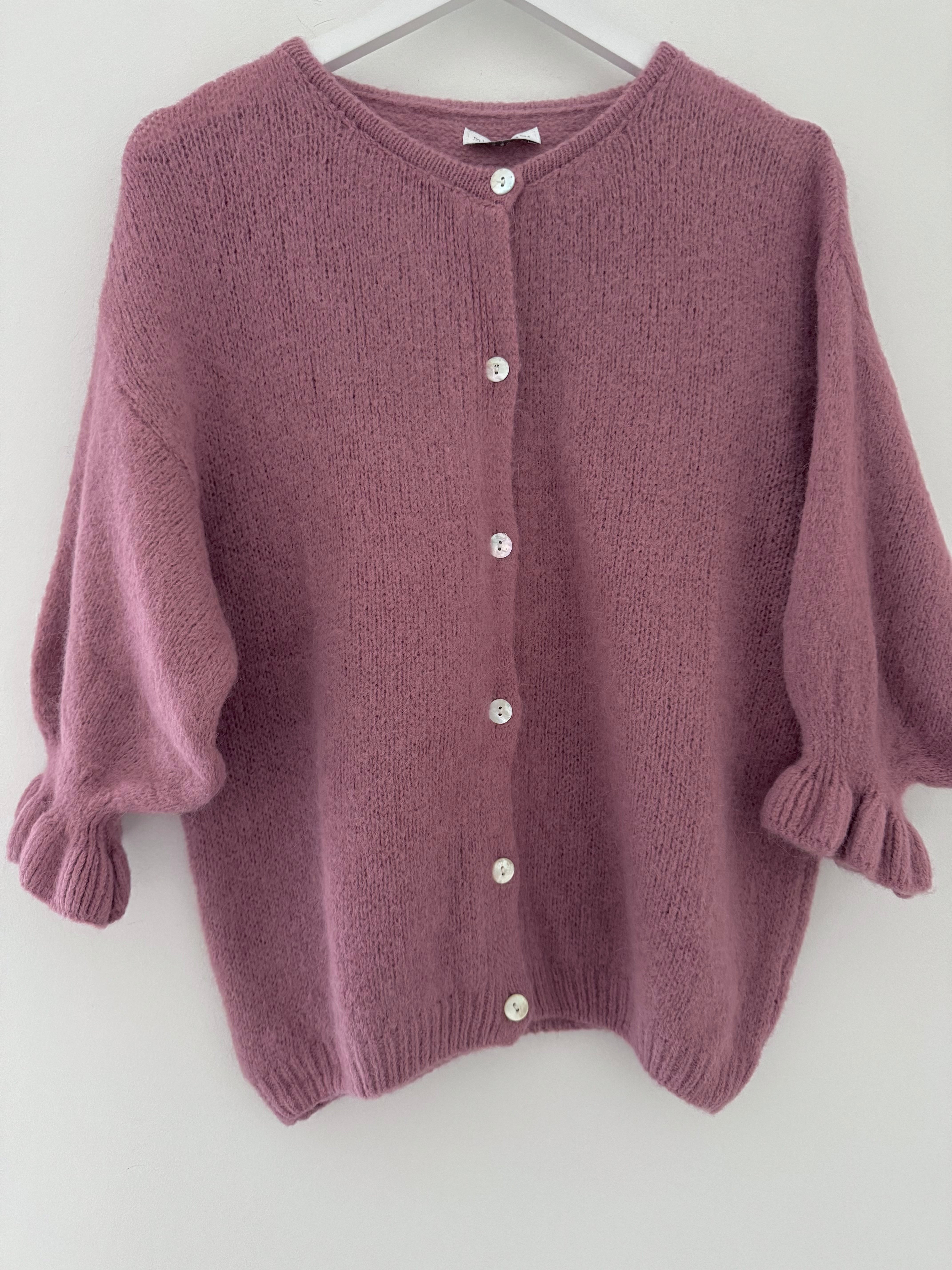 Alpaca Cardi with Frill Cuffs in Soft Pink