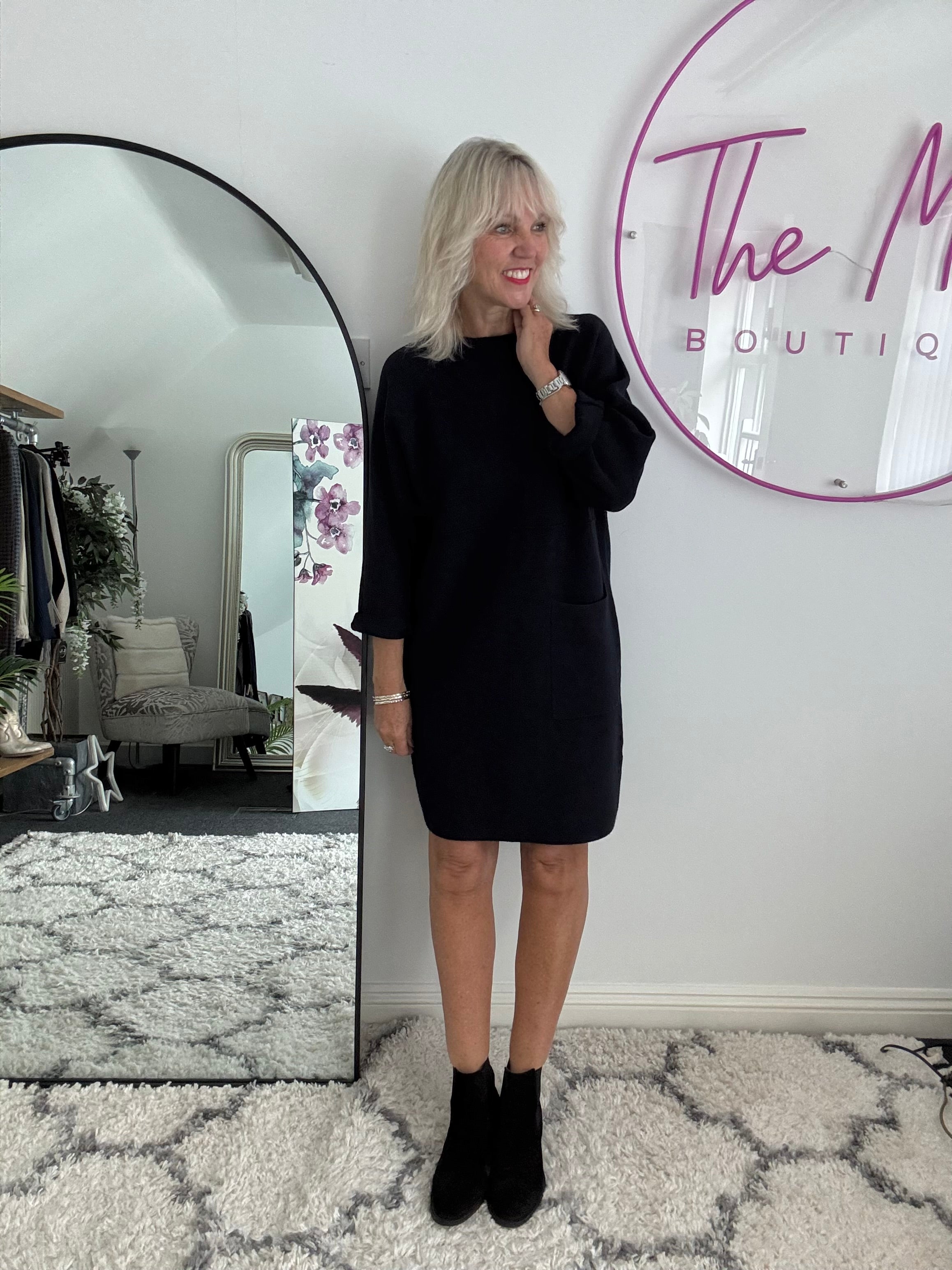 Luxe Knitted Pocket Dress in Ink