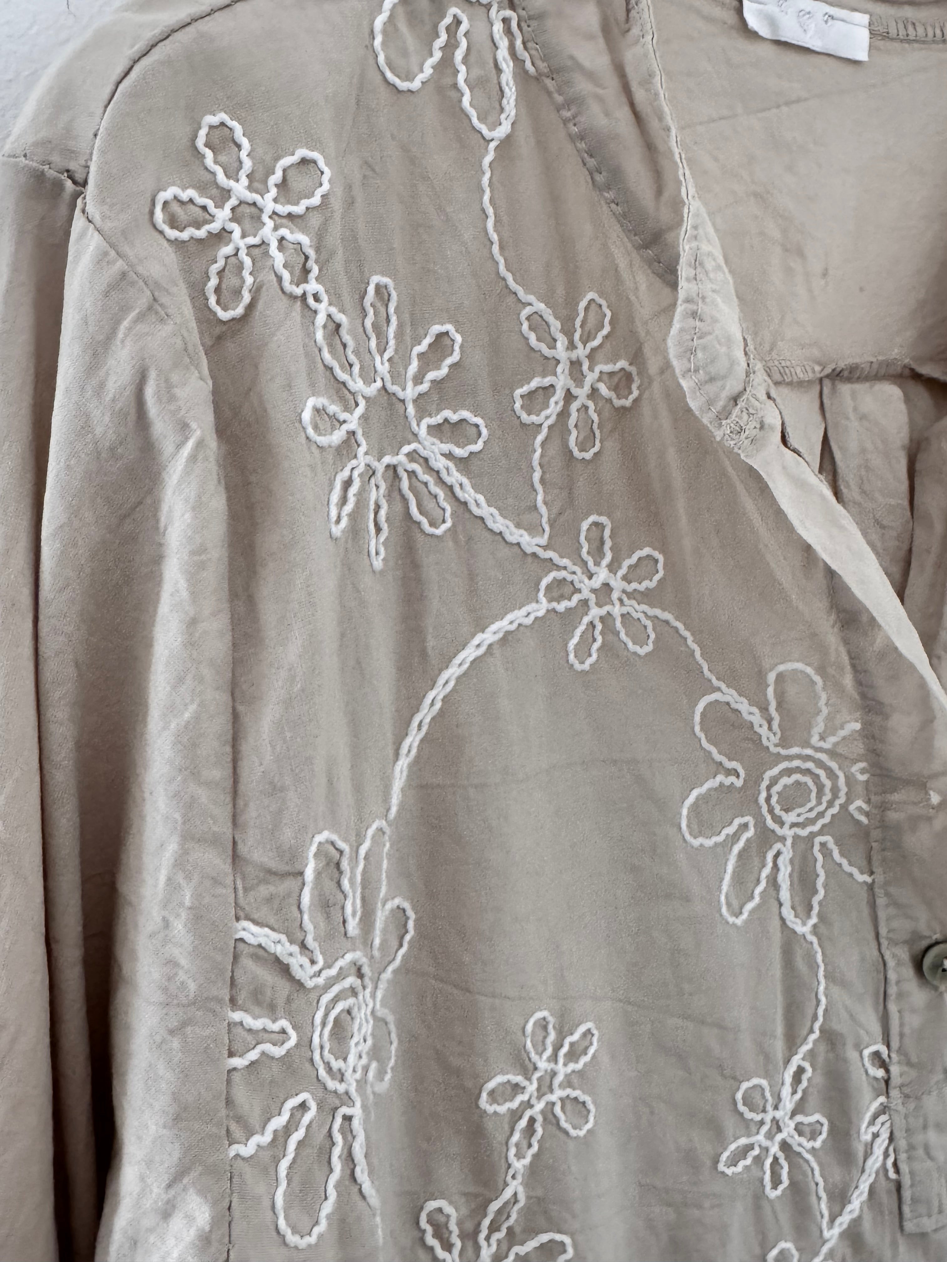Embroidered Buttoned Top in Stone