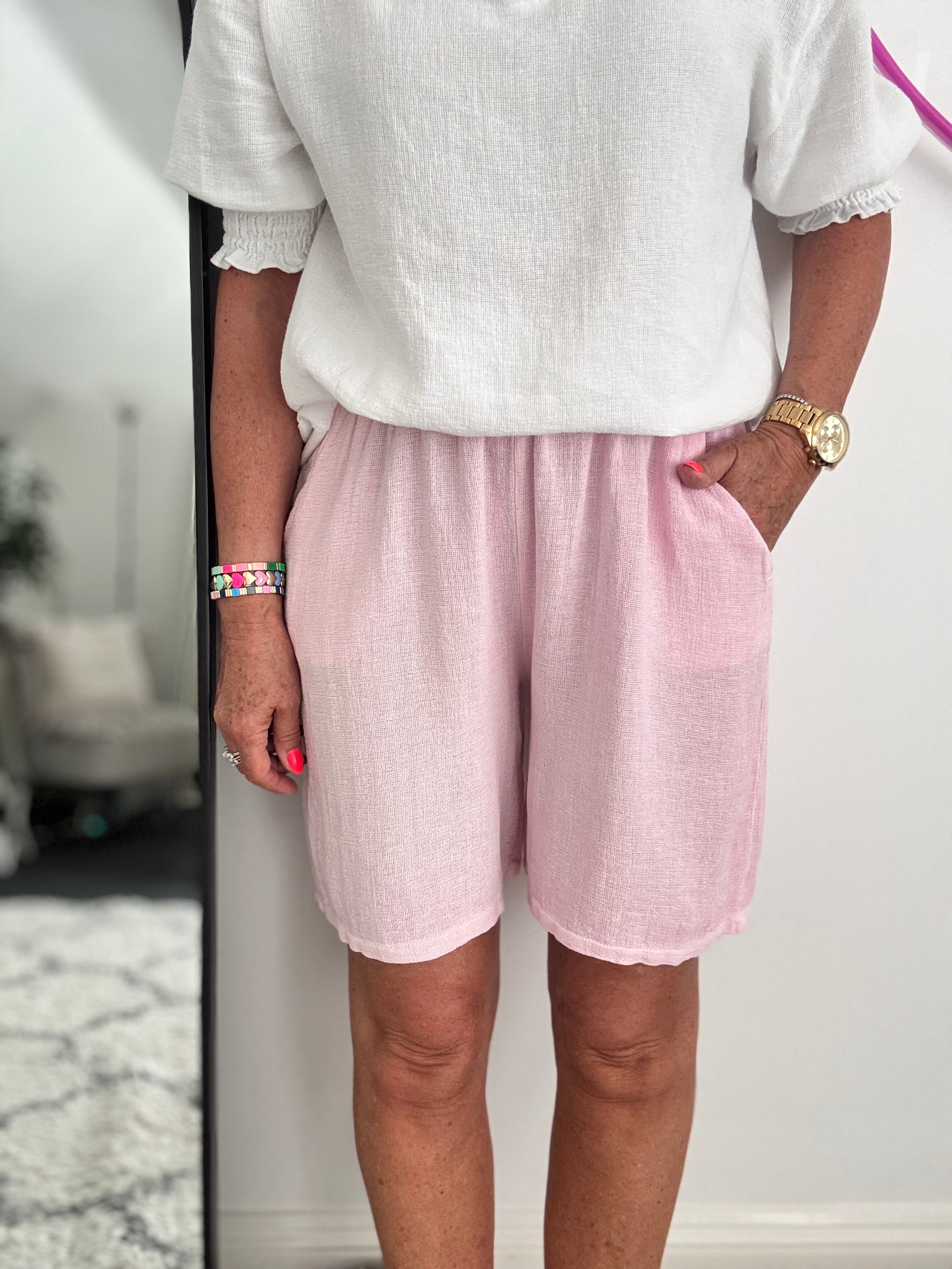 Linen & Cotton Shorts in Baby Pink
