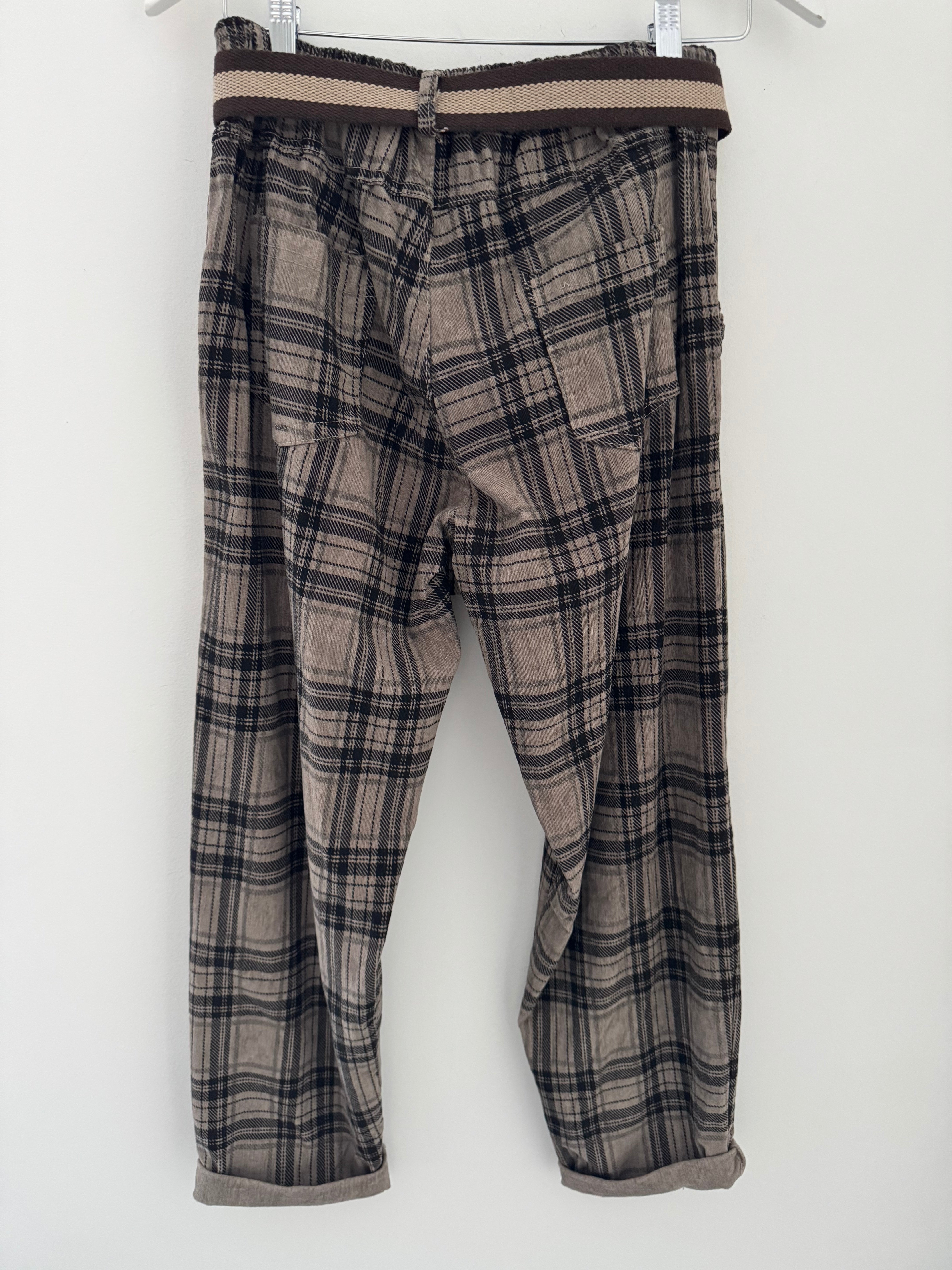 Fine Cord Check Trousers in Mocha