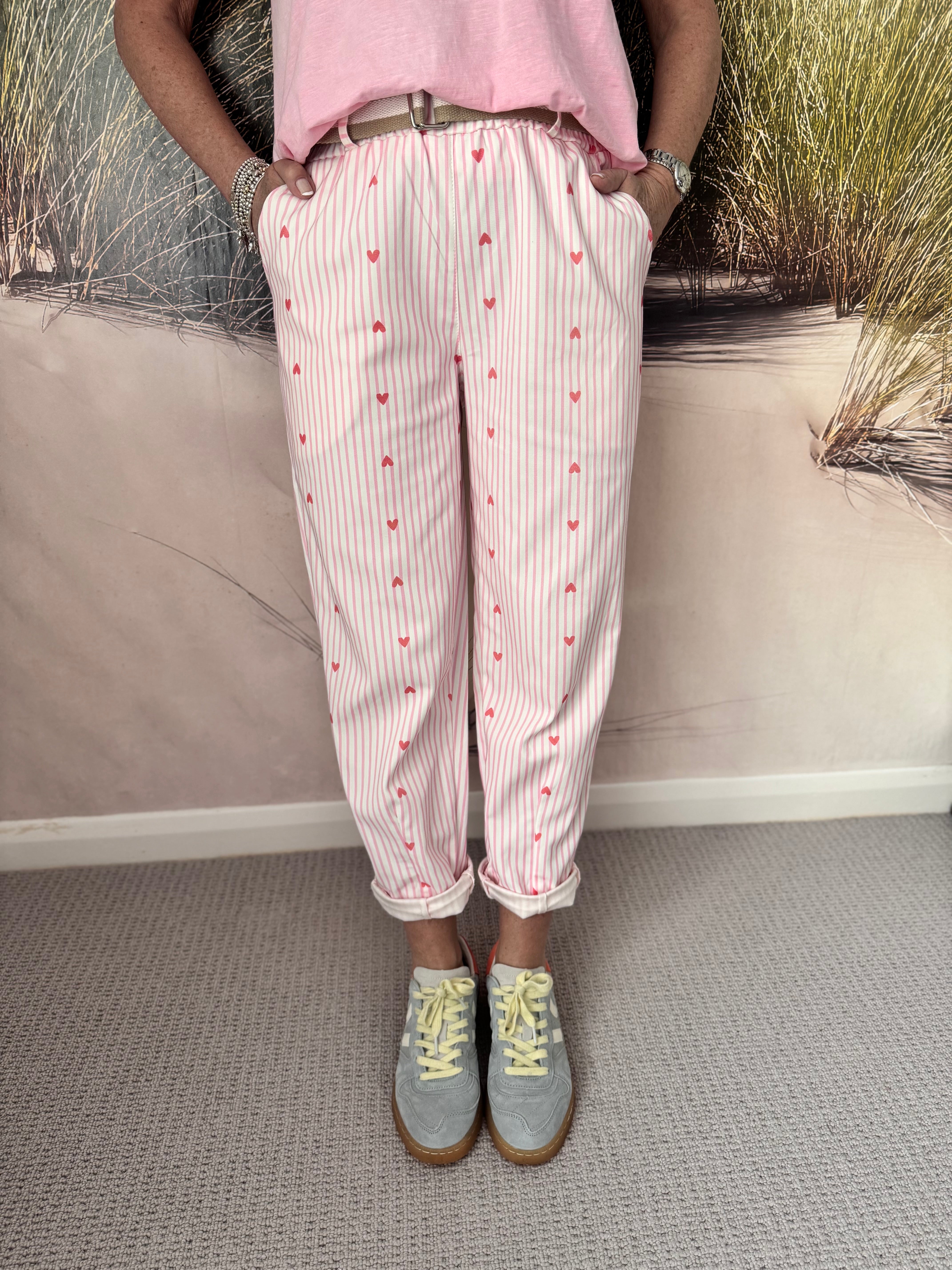 Pink Stripe Trousers with Hearts