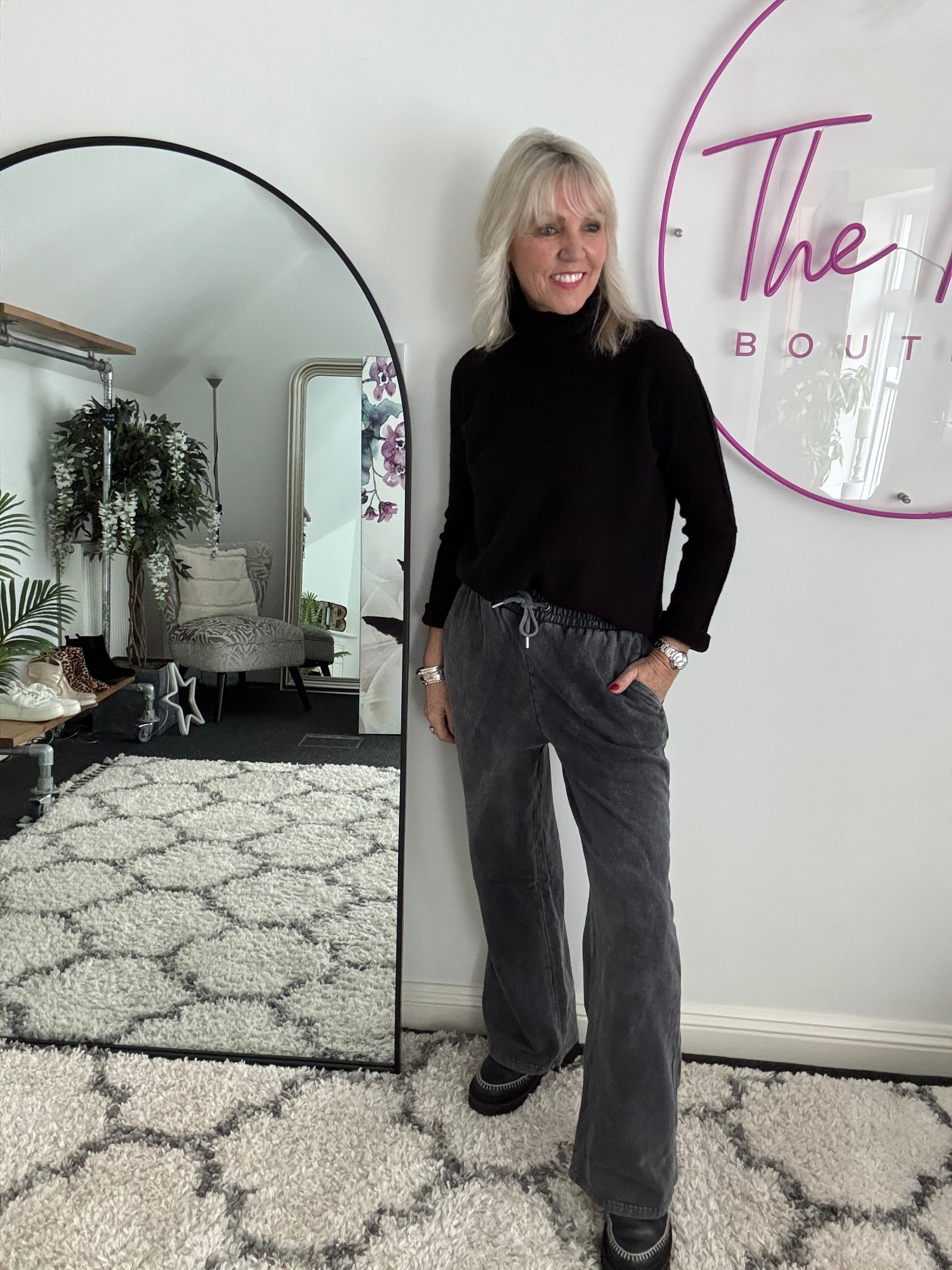 Jersey Stretch Slouchy Trousers in Vintage Charcoal