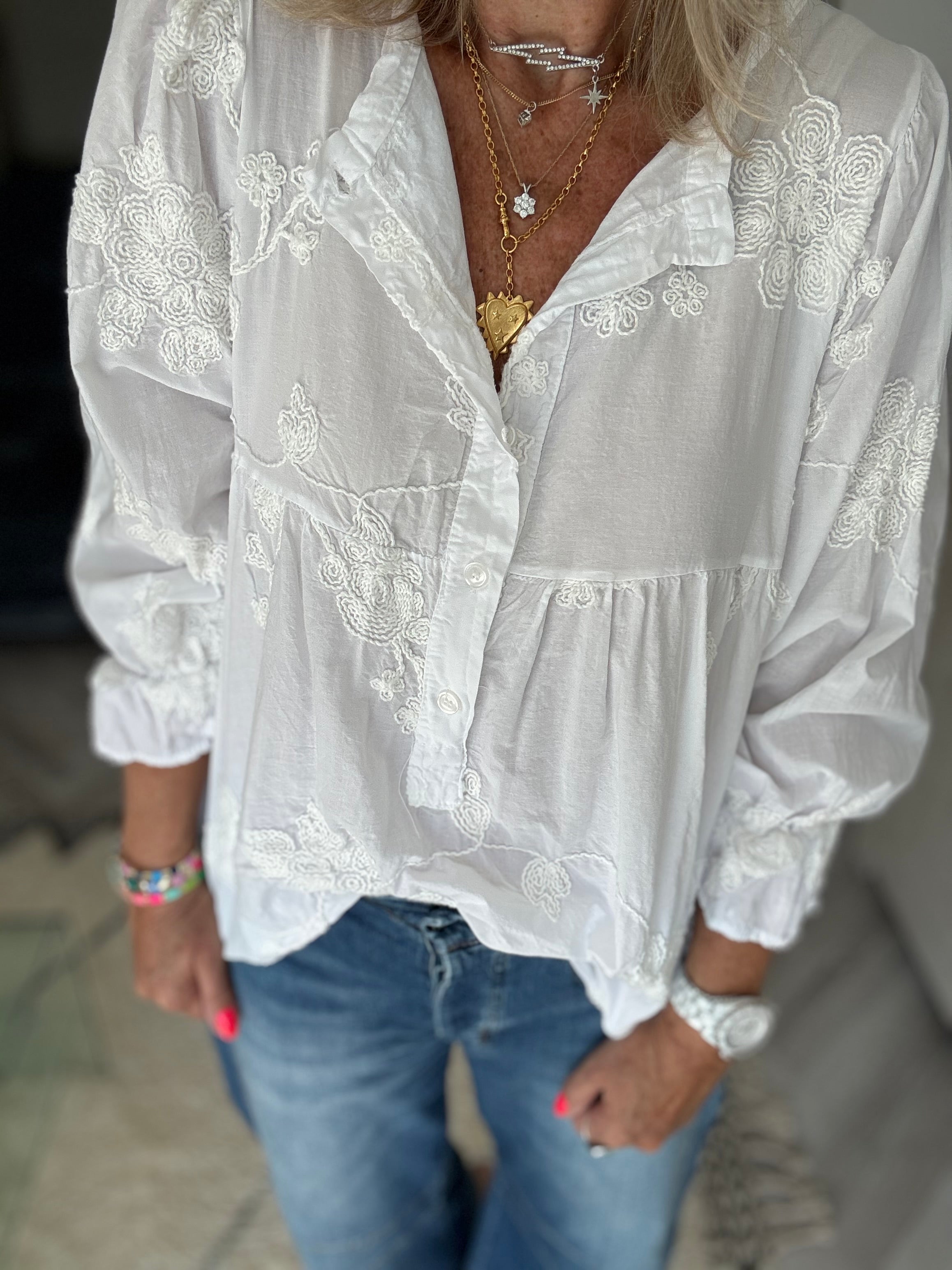 Luxe Embroidered Blouse in White