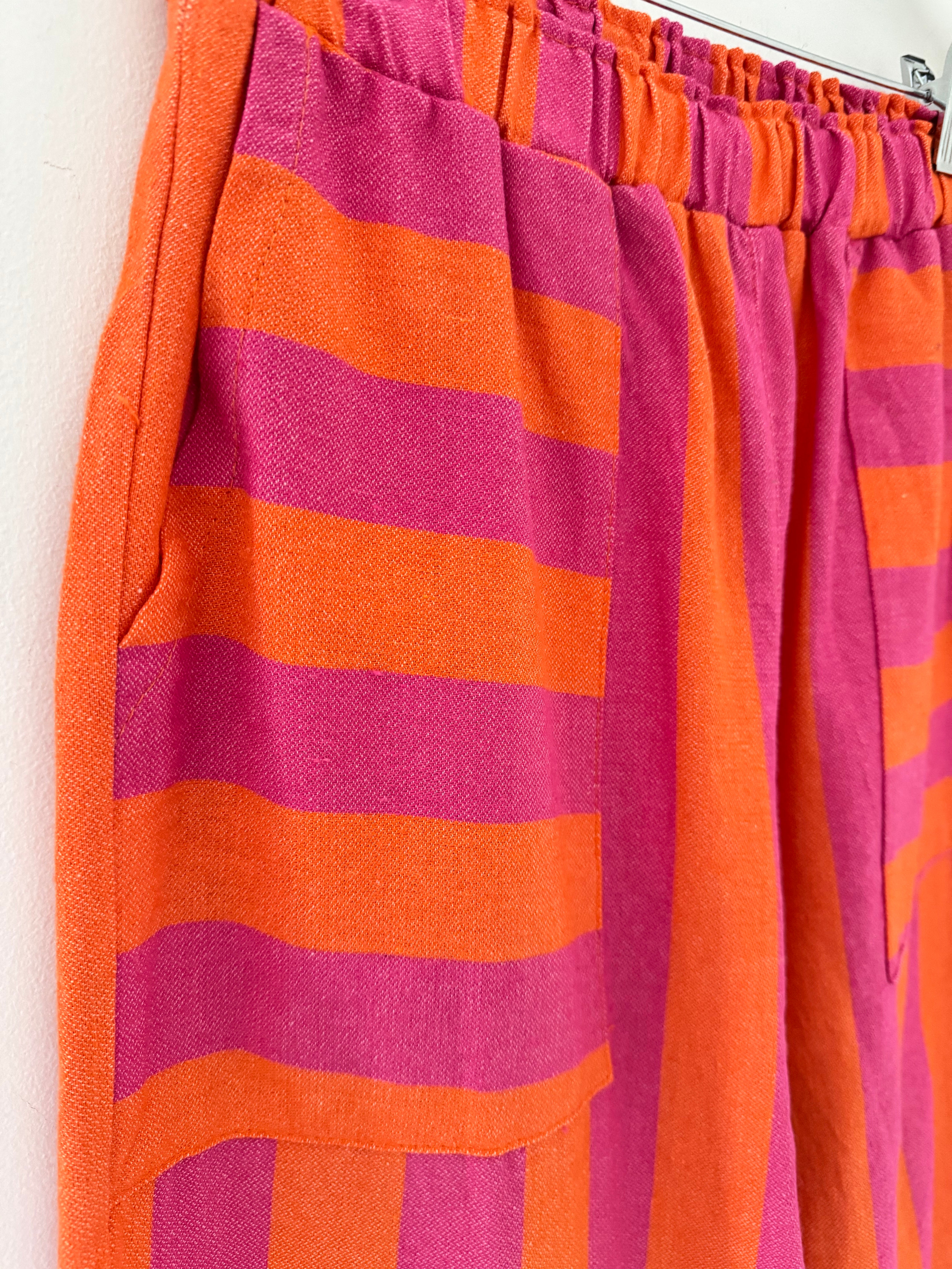 Stripe Trousers with Deep Pockets in Pink & Orange