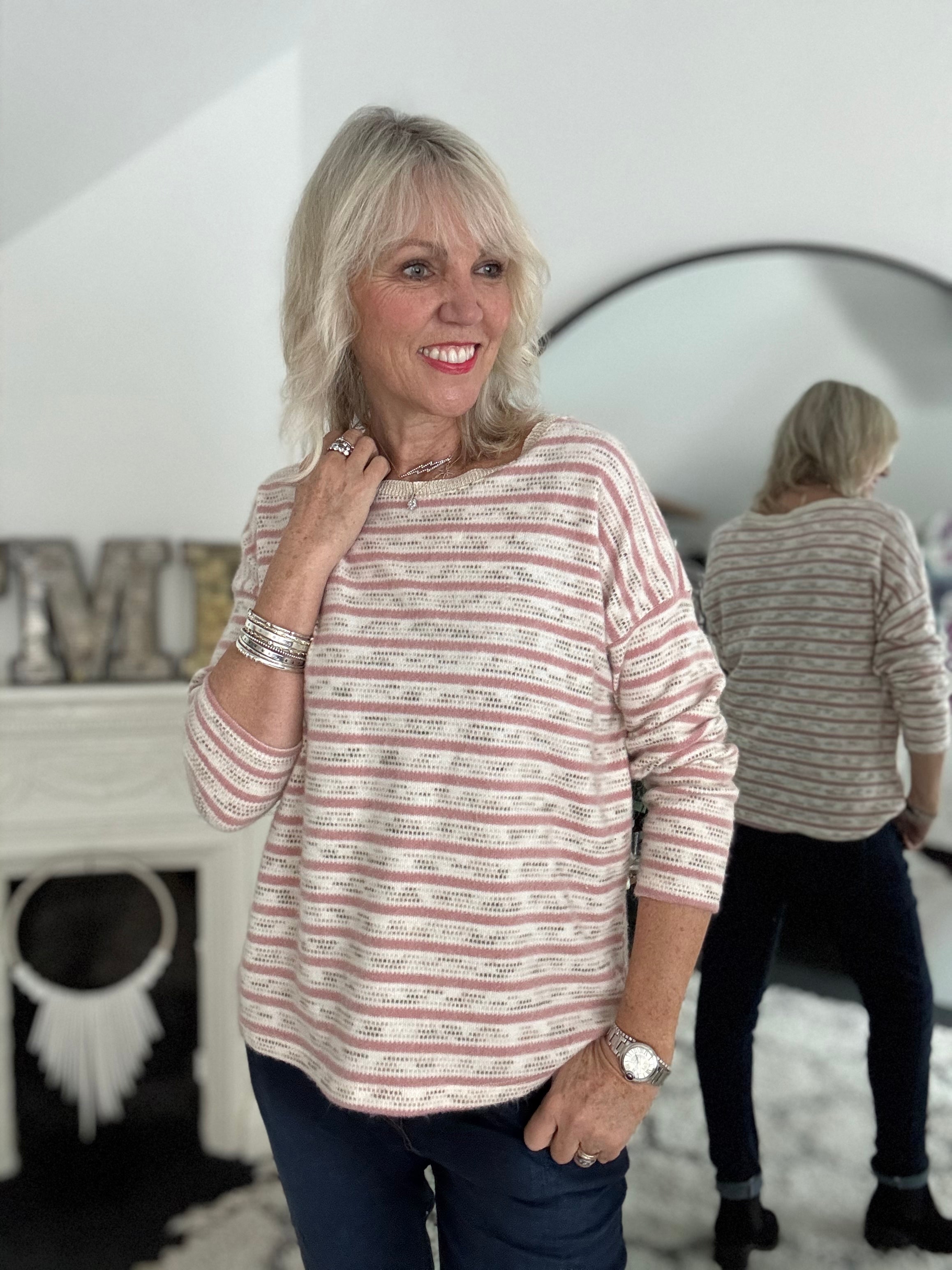 Softie Stripe Jumper in Pink & Ivory