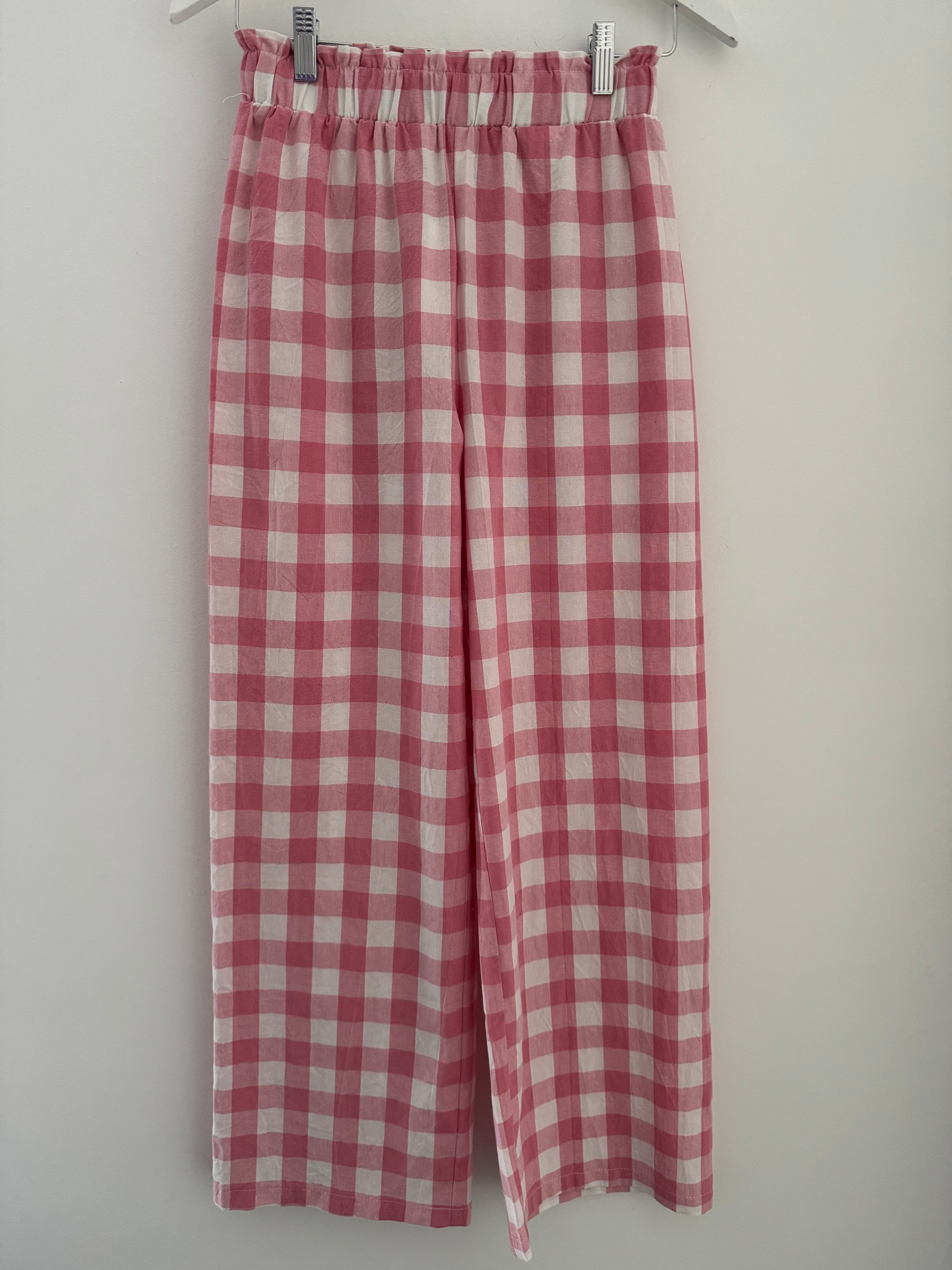 Check Trousers in Pink & White