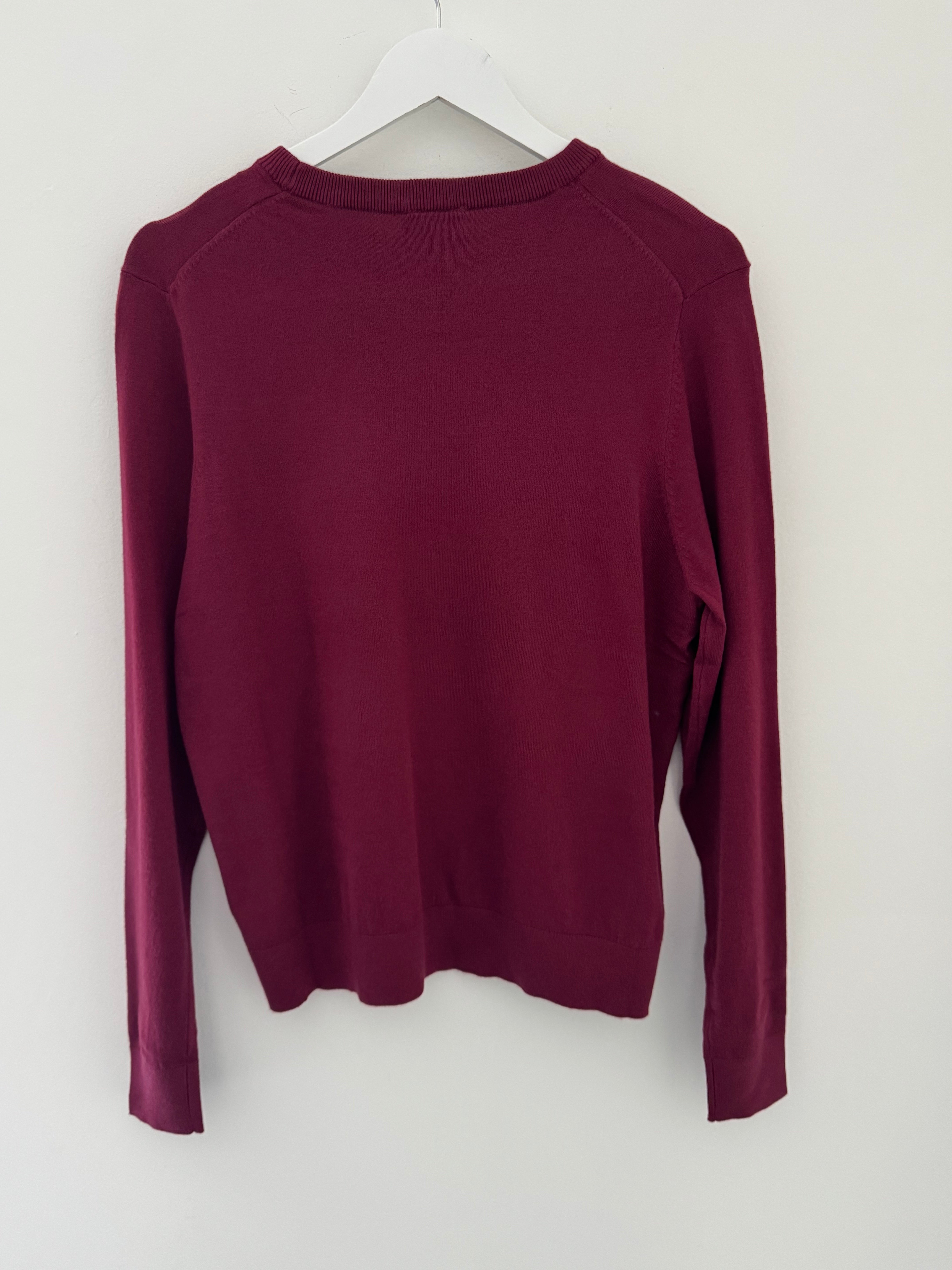 Fine Knit Round Neck Jumper in Berry