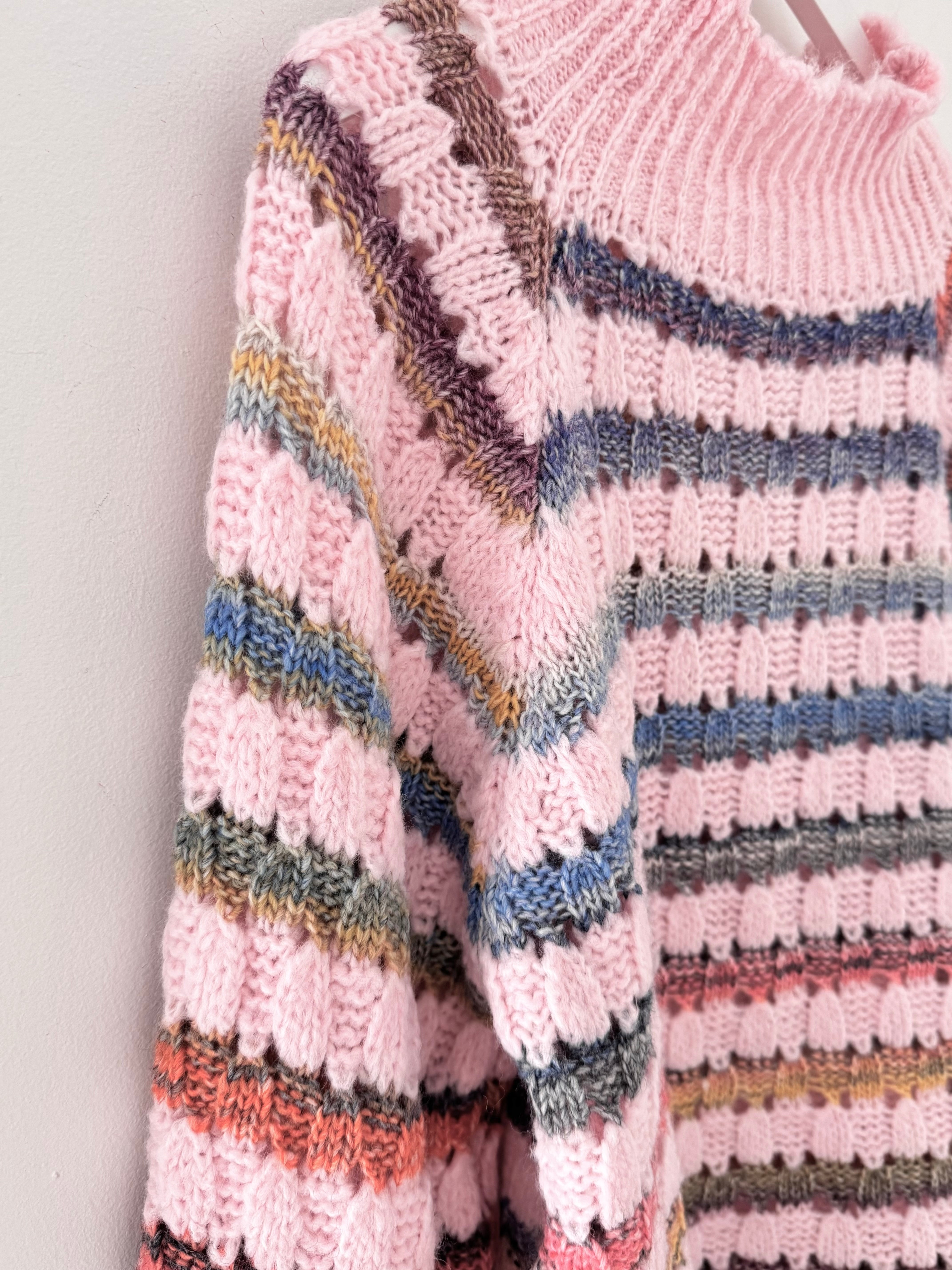 Funnel Neck Stripe Jumper in Soft Pink