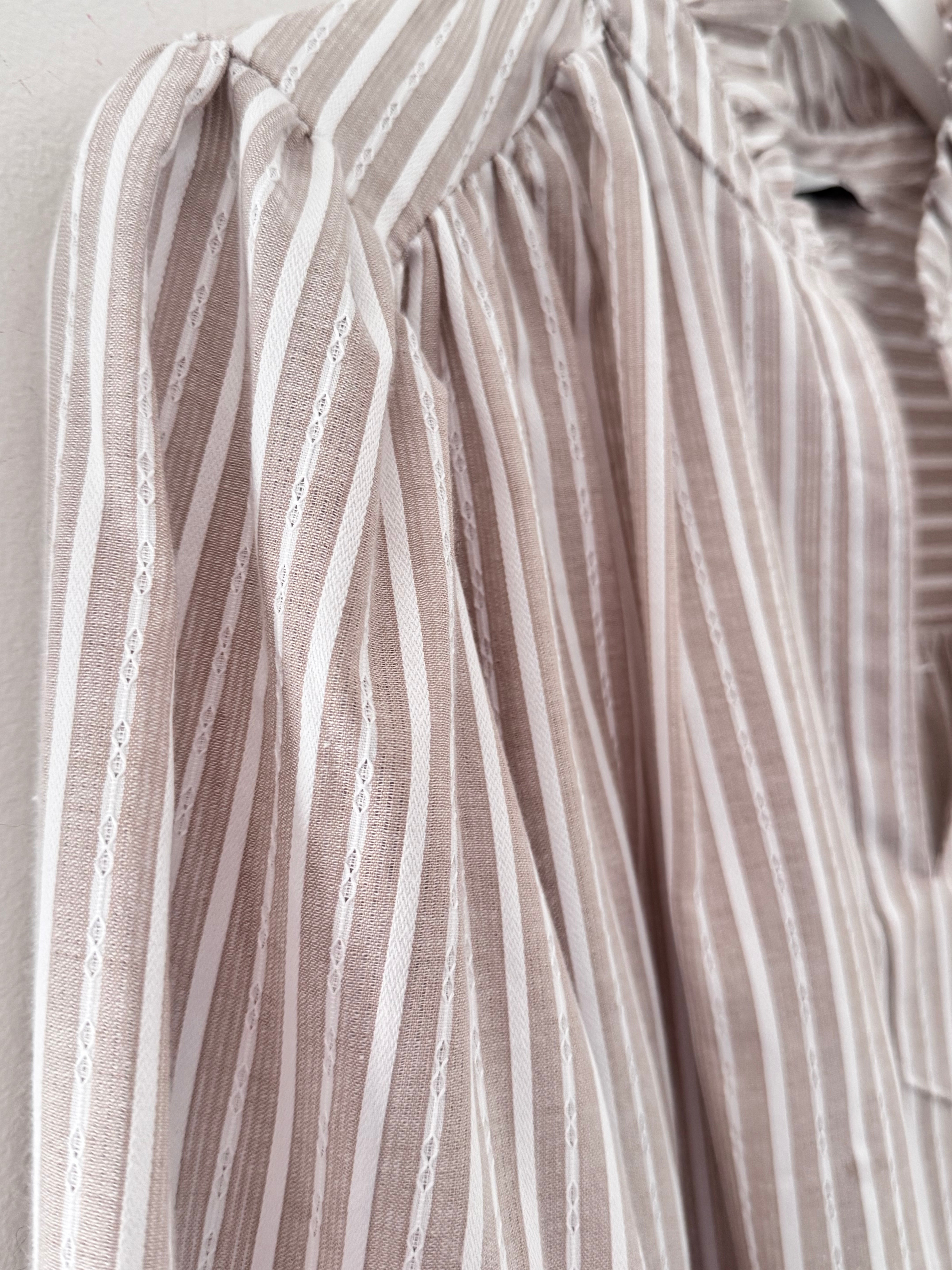 Fresh Cotton Blouse in Stone & White Stripes