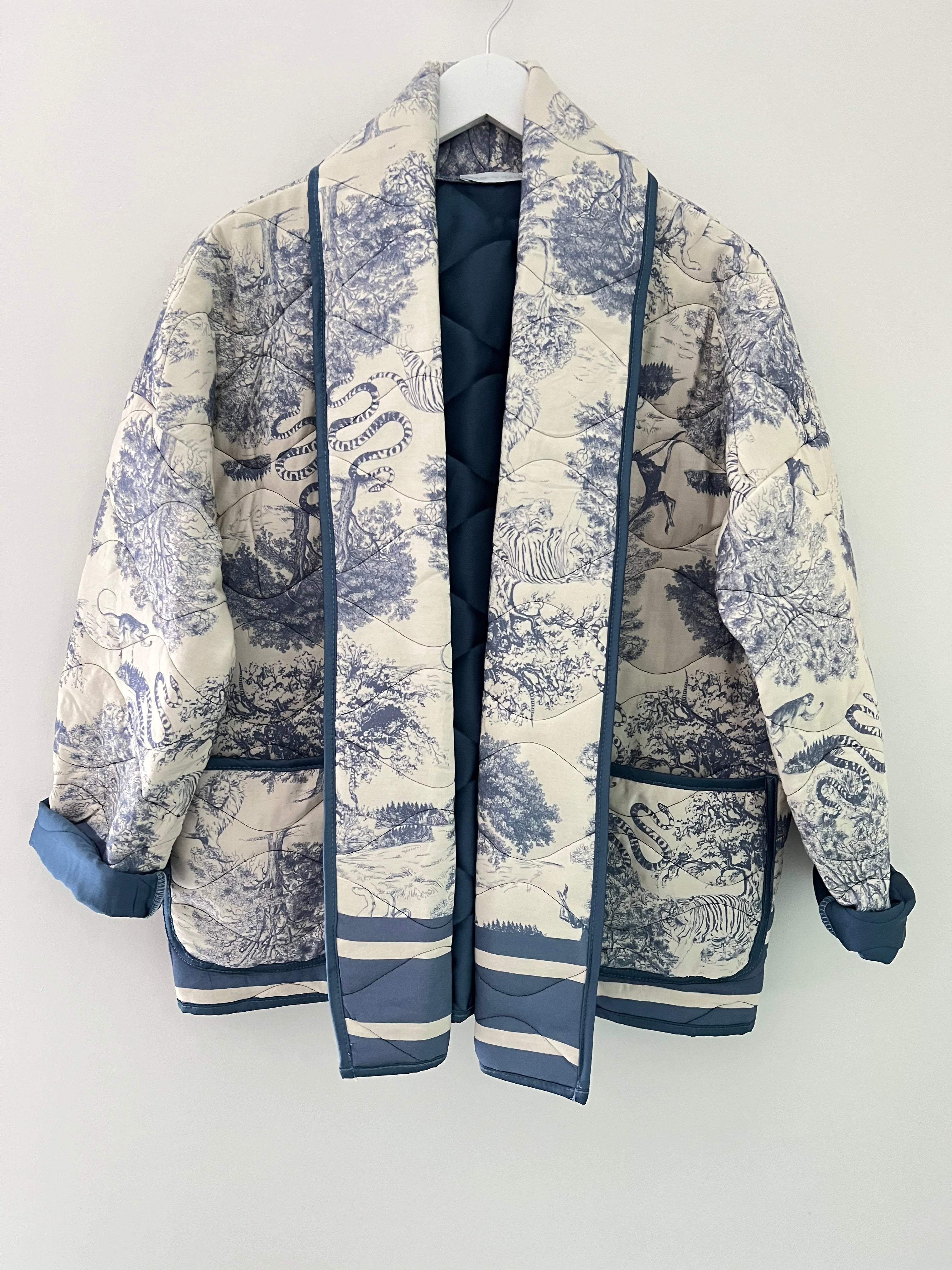Quilted Jacket in Blue & Ivory