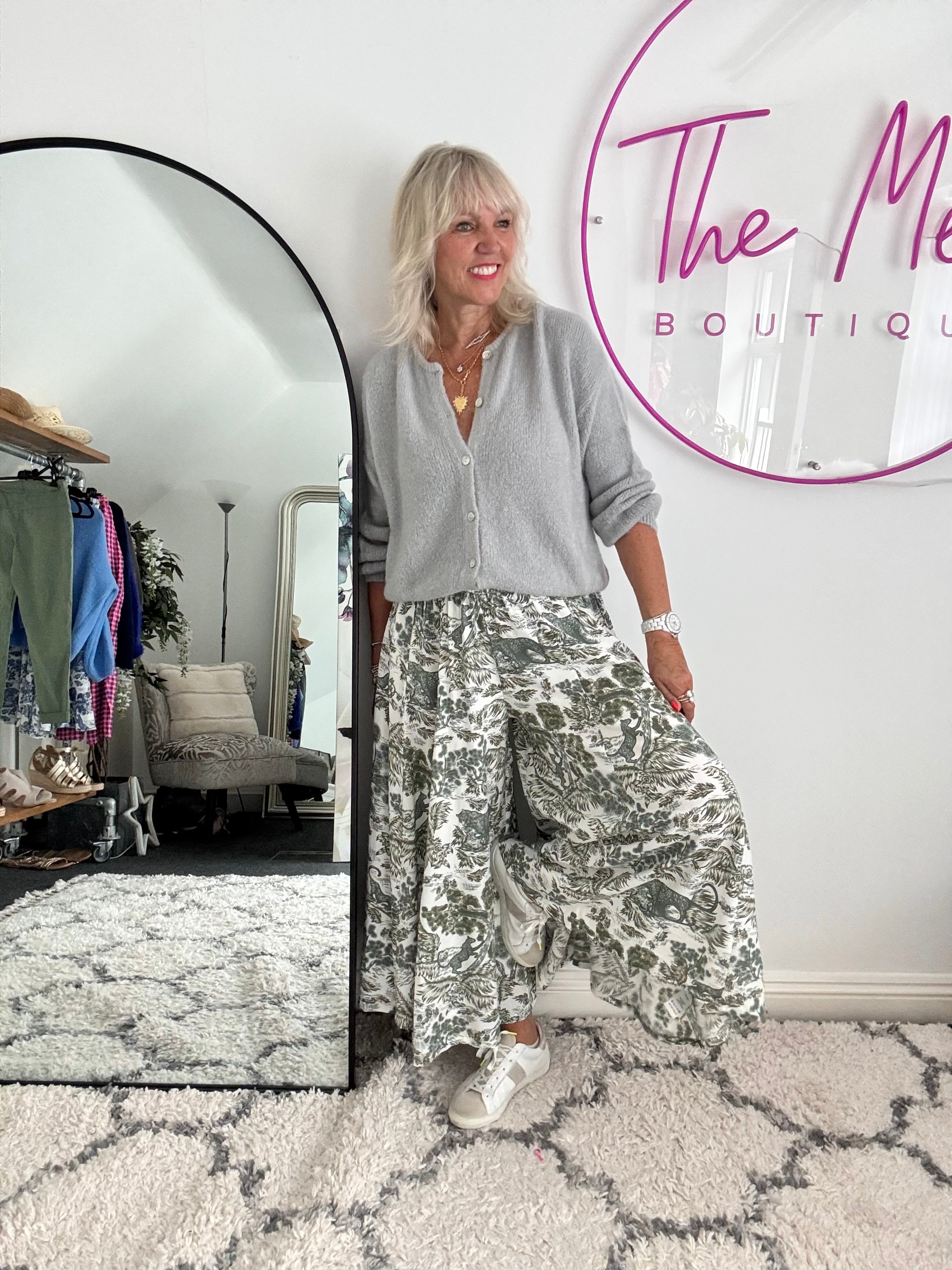 Wide Leg Trousers in Khaki Jungle Print