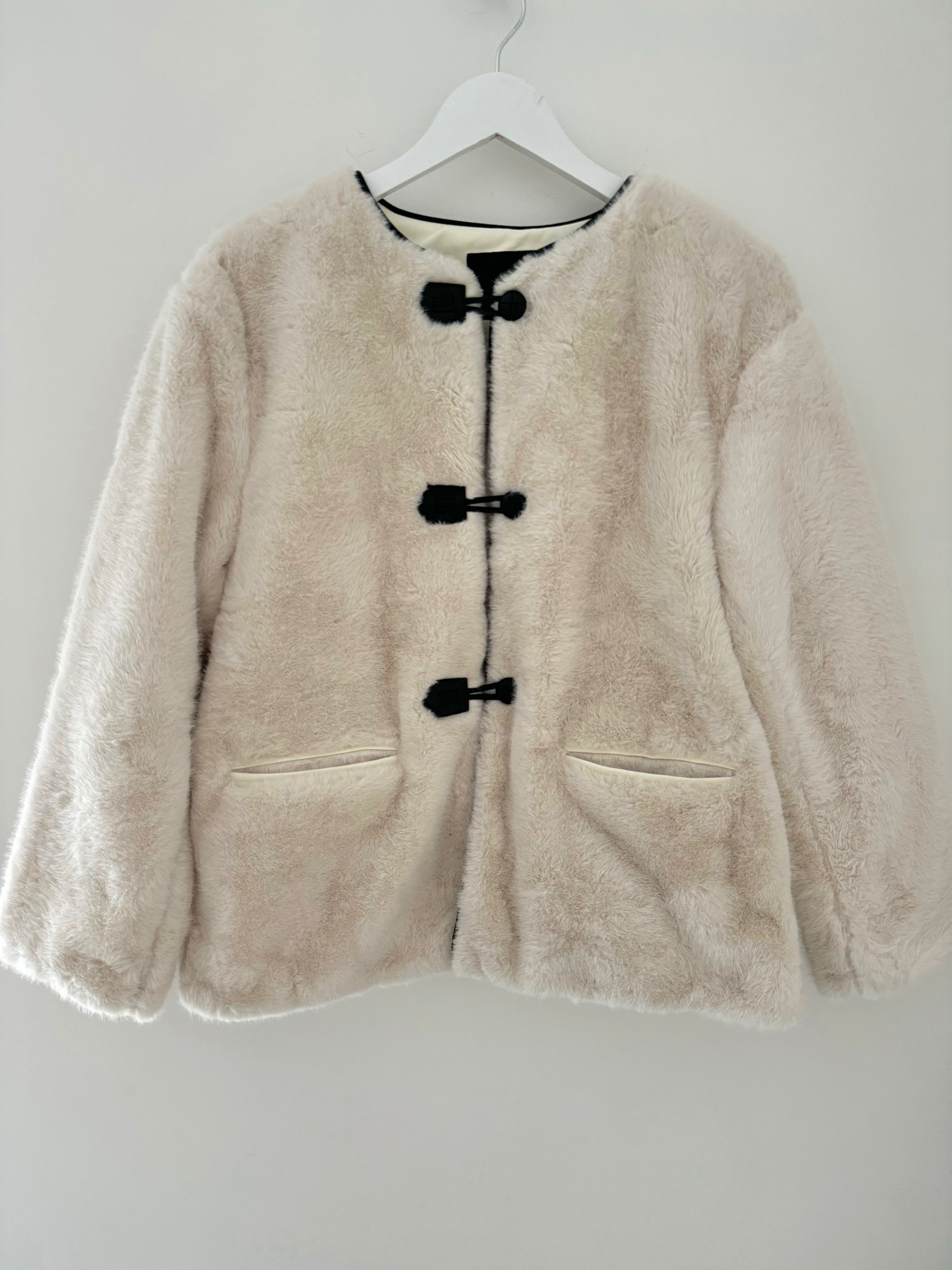 Faux Fur Toggle Jacket in Ecru