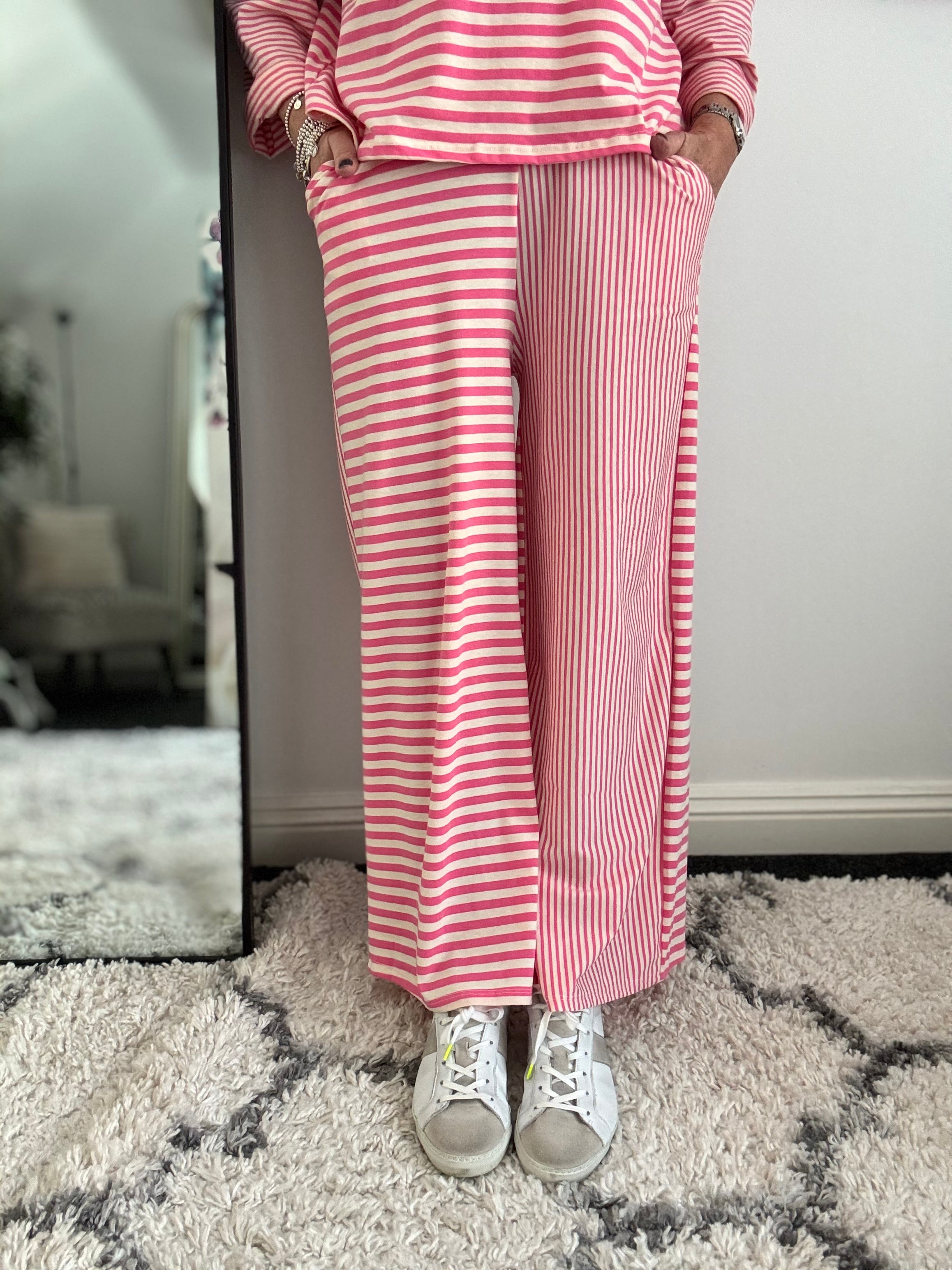 Stripe Lounge Pants in Pink & White
