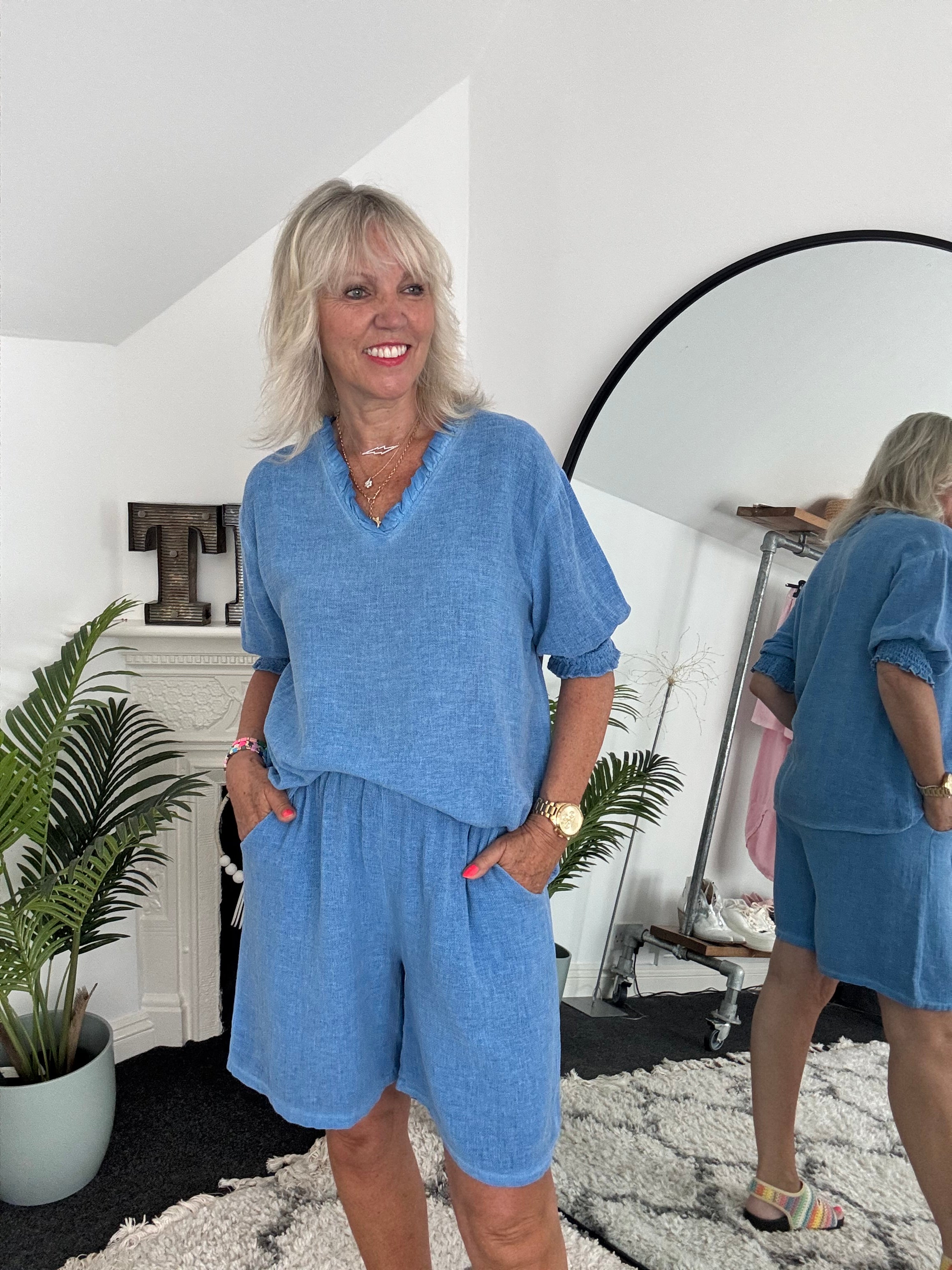 Linen & Cotton Shorts in Sky Blue