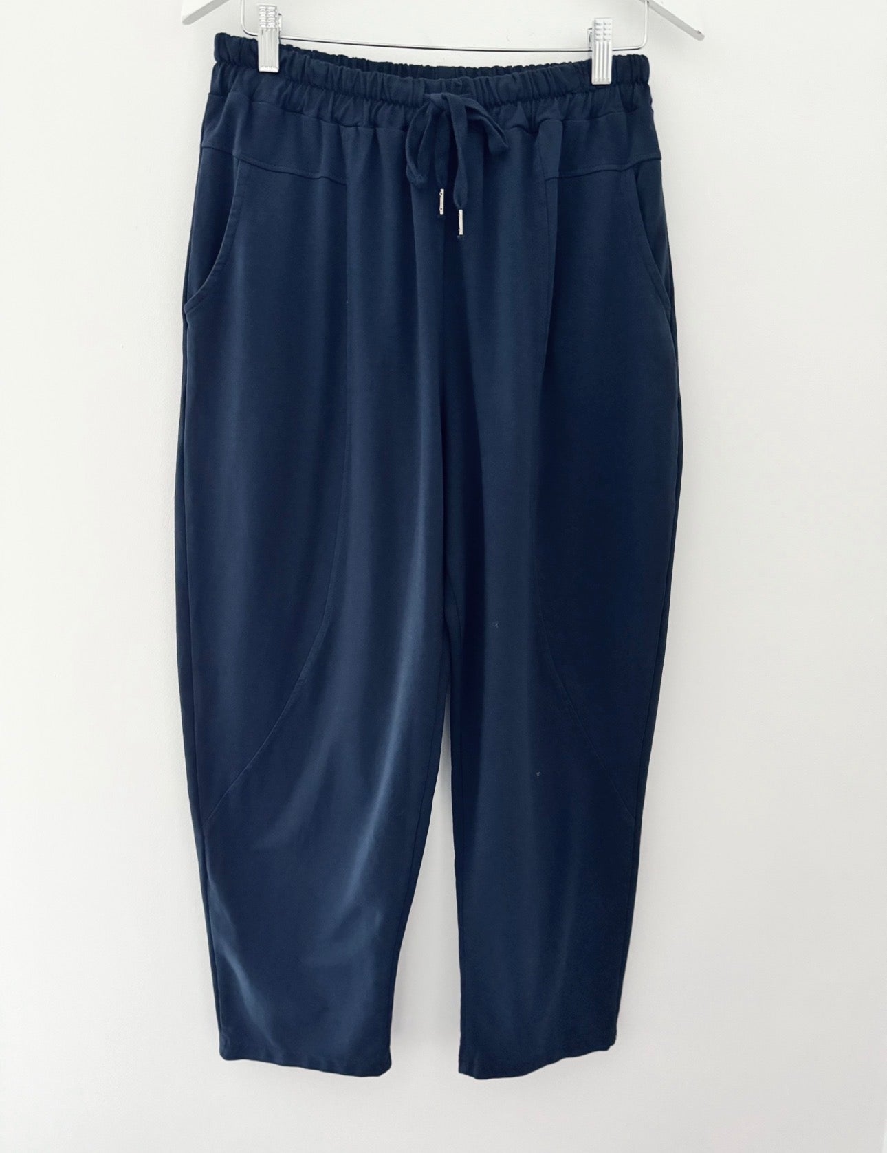 Stretch Jersey Trousers with Topstitching in Navy