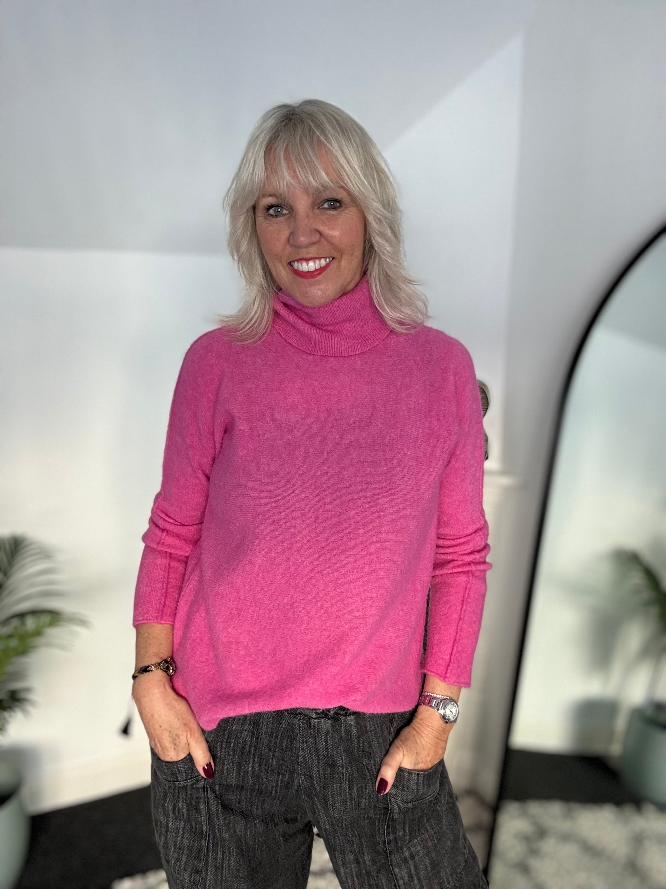 Simple Roll Neck Jumper in Fuchsia