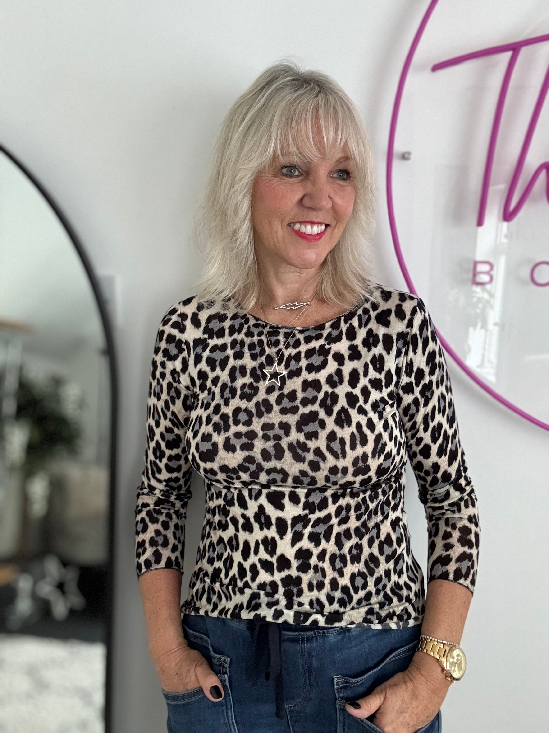 Ultrasoft Cashmere Blend Base Layer in Grey Leopard