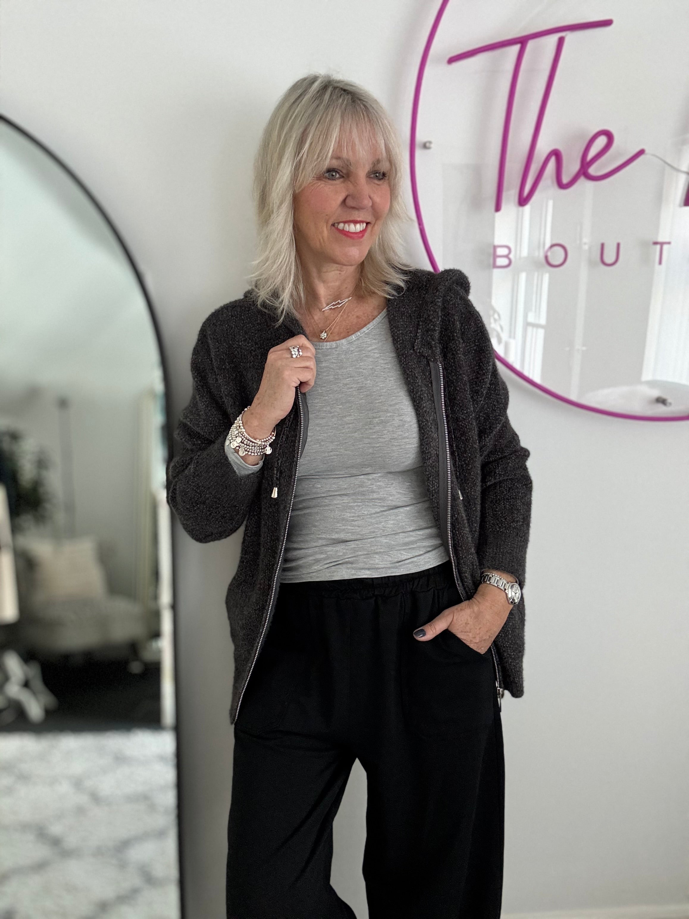 Long Sleeve Stretch Top in Marl Grey