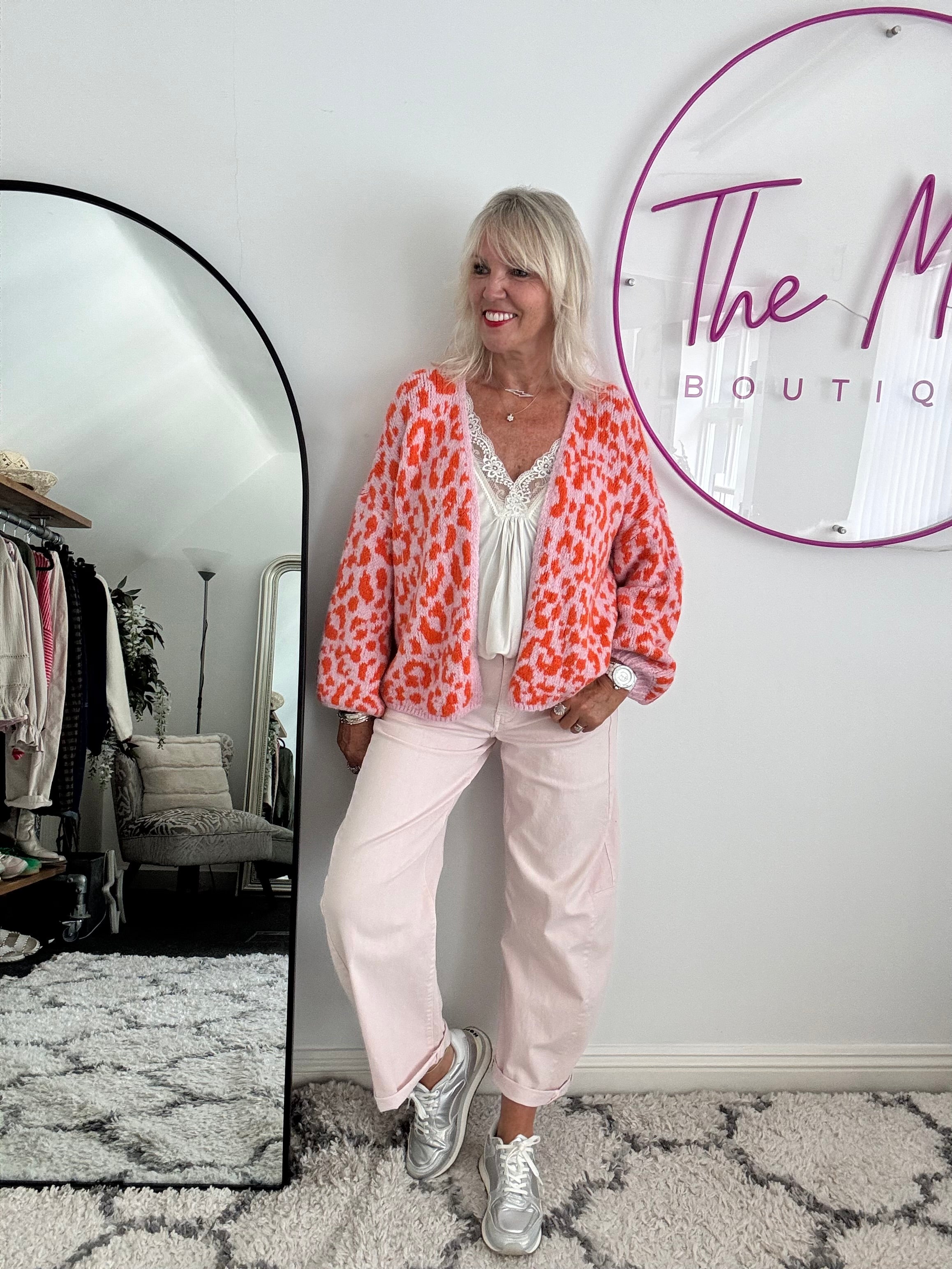 Soft Cardi in Pink & Orange Leopard