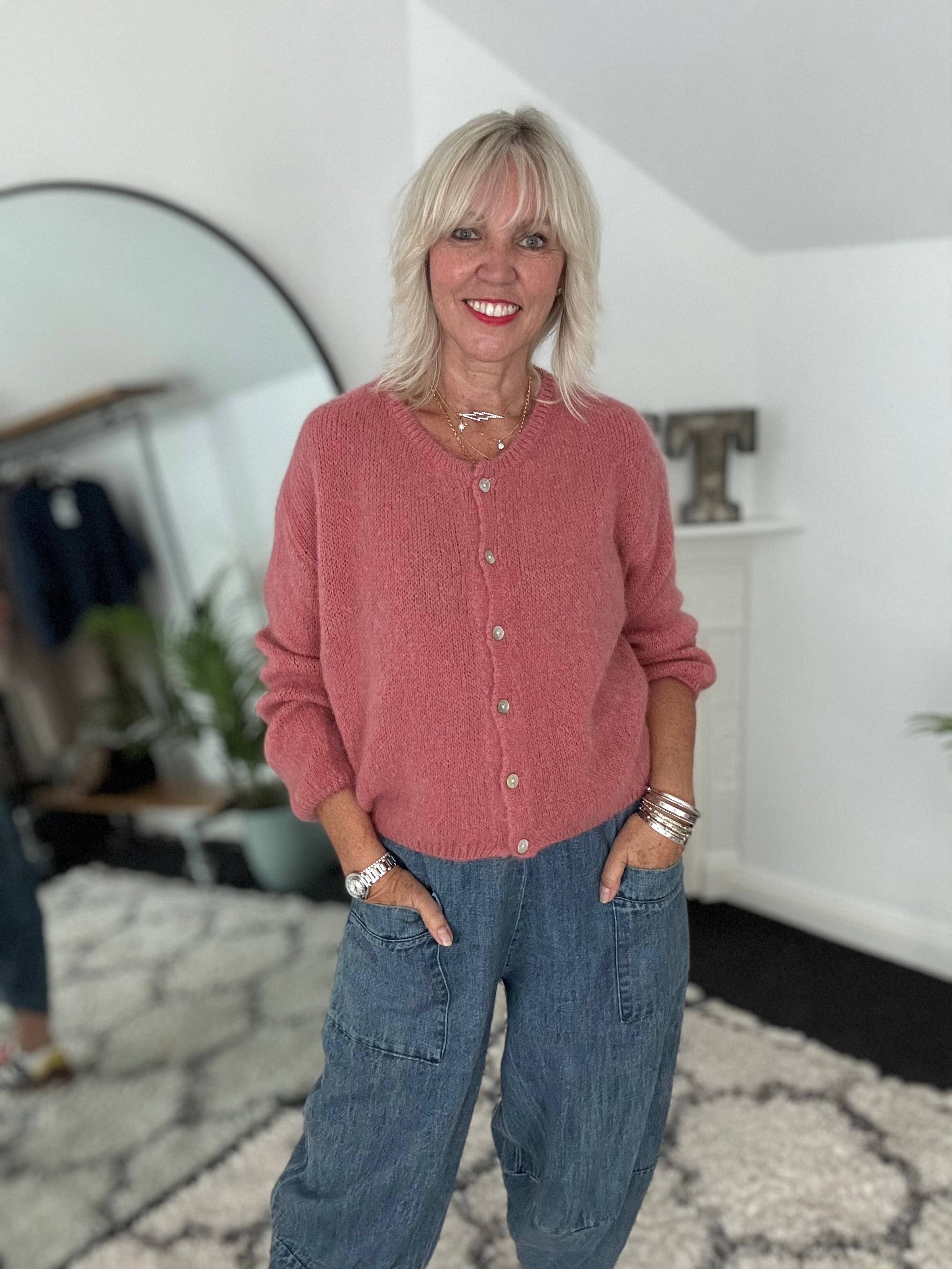 Mohair Buttoned Cardi in Blush Pink