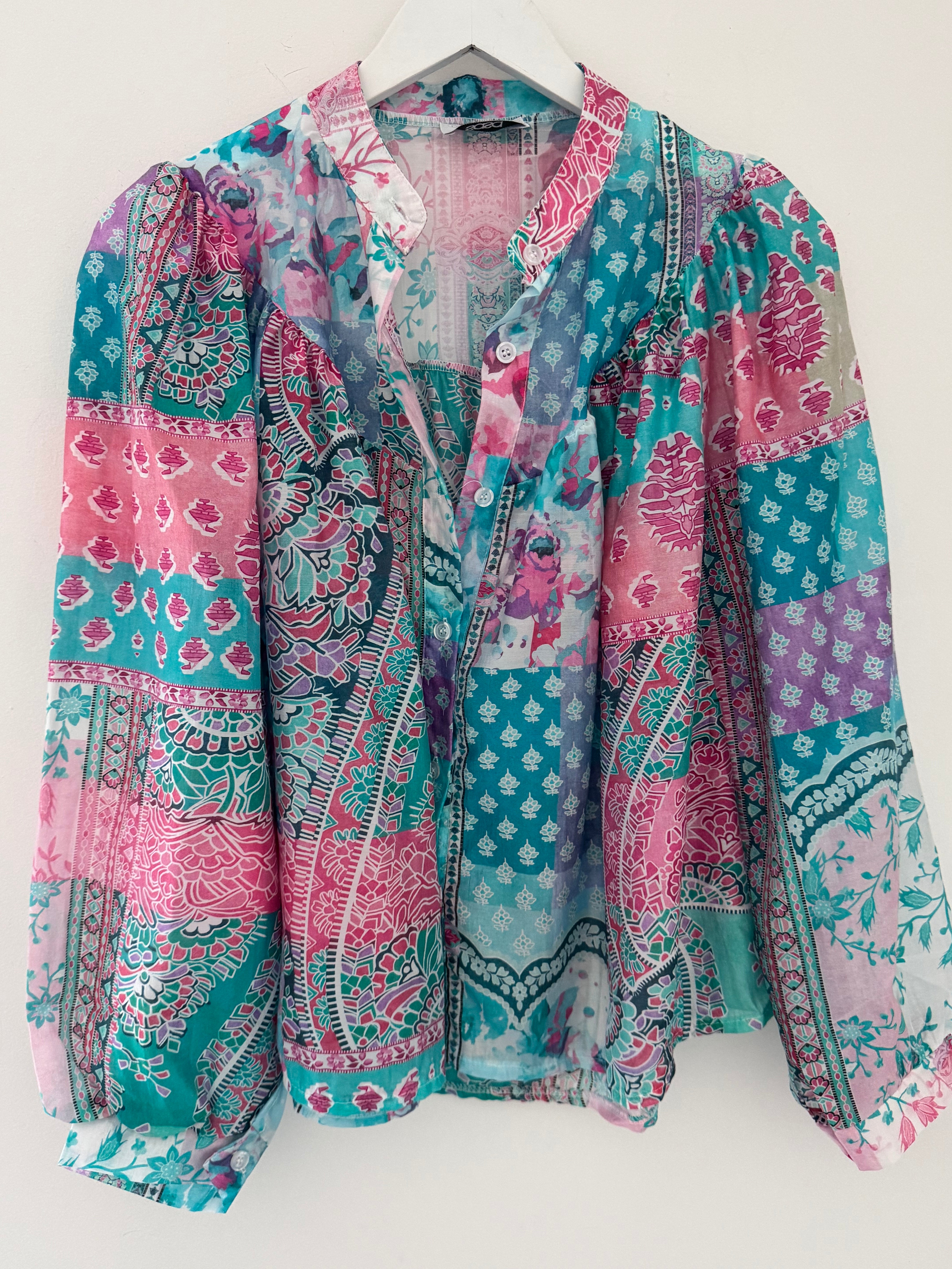 Patchwork Shirt in Fuchsia & Teal