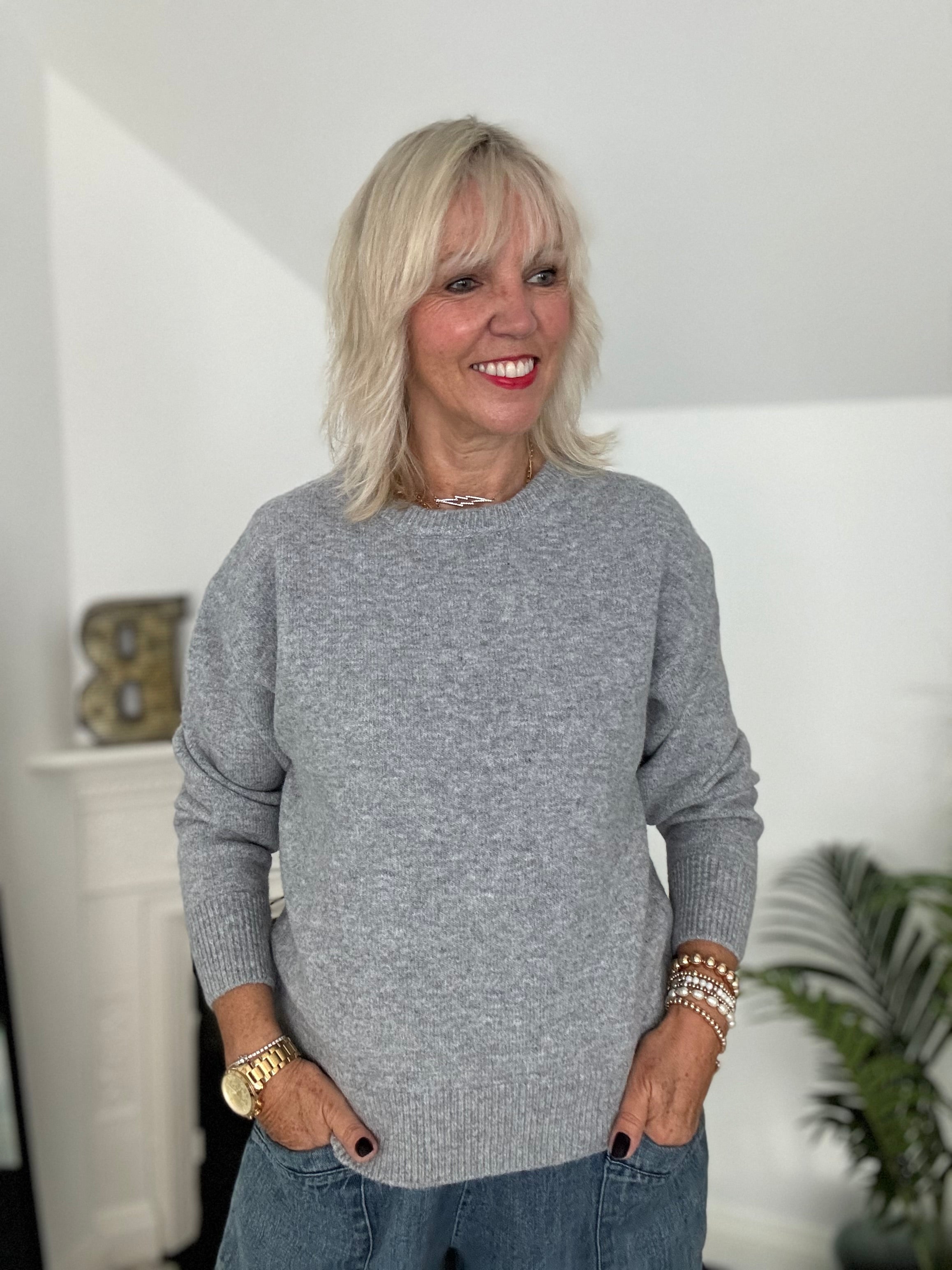 Soft & Cosy Round Neck Jumper in Marl Grey